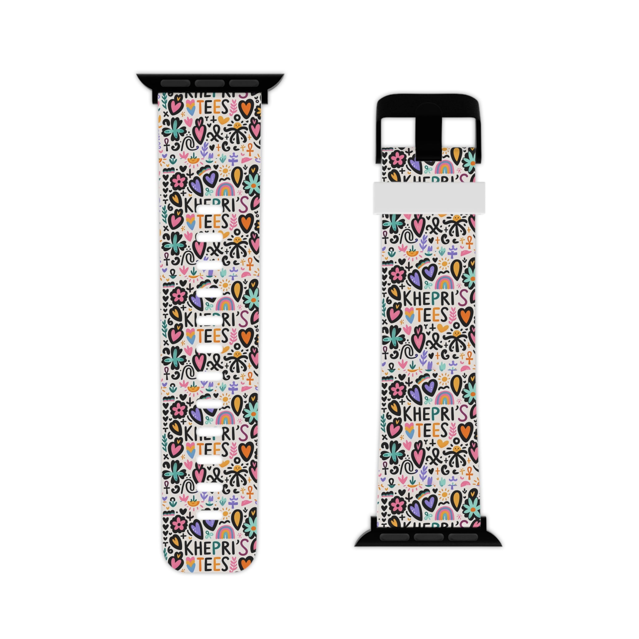 Khepri's Tees-Colorful  Apple Watch Band — Hearts, Stars & 'Khepri's Tees' Pattern
