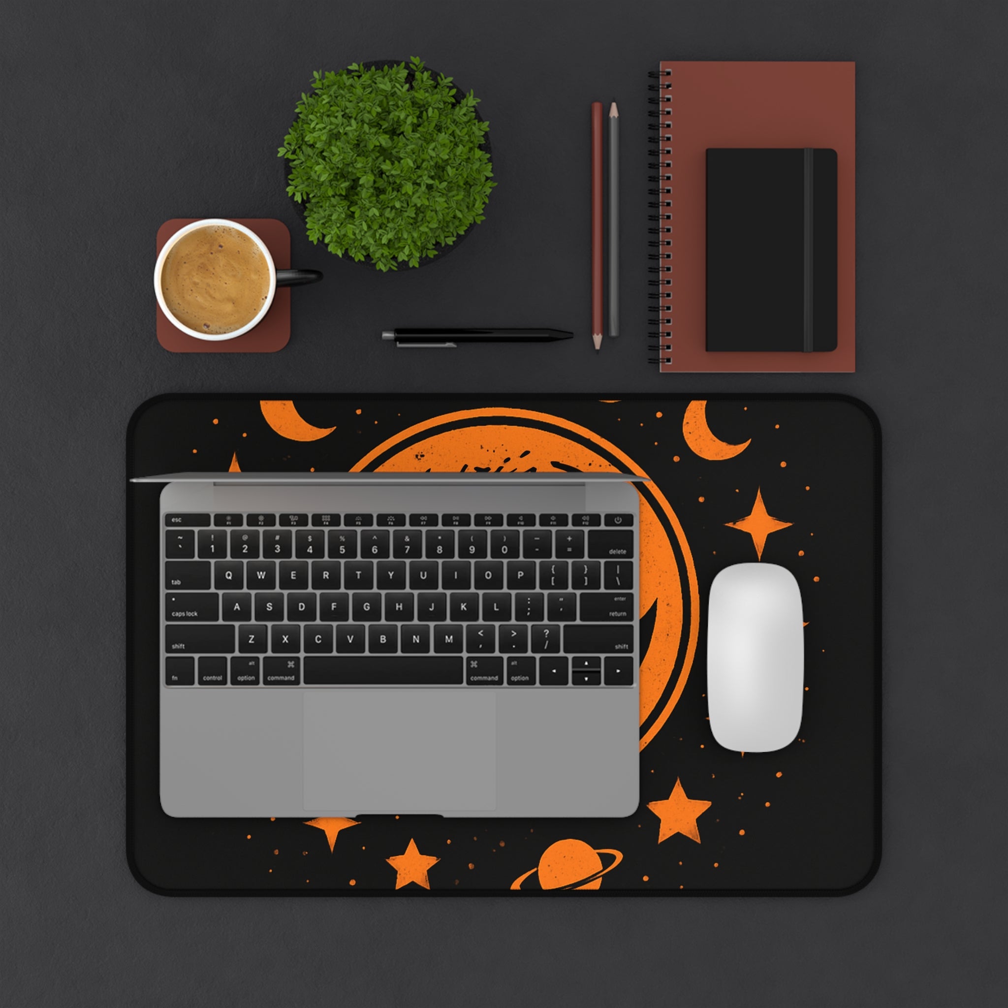 Halloween Desk Mat, Spooky Desk Accessories, Gamer Mouse Pad, Fall Decor, Pumpkin and Stars Design