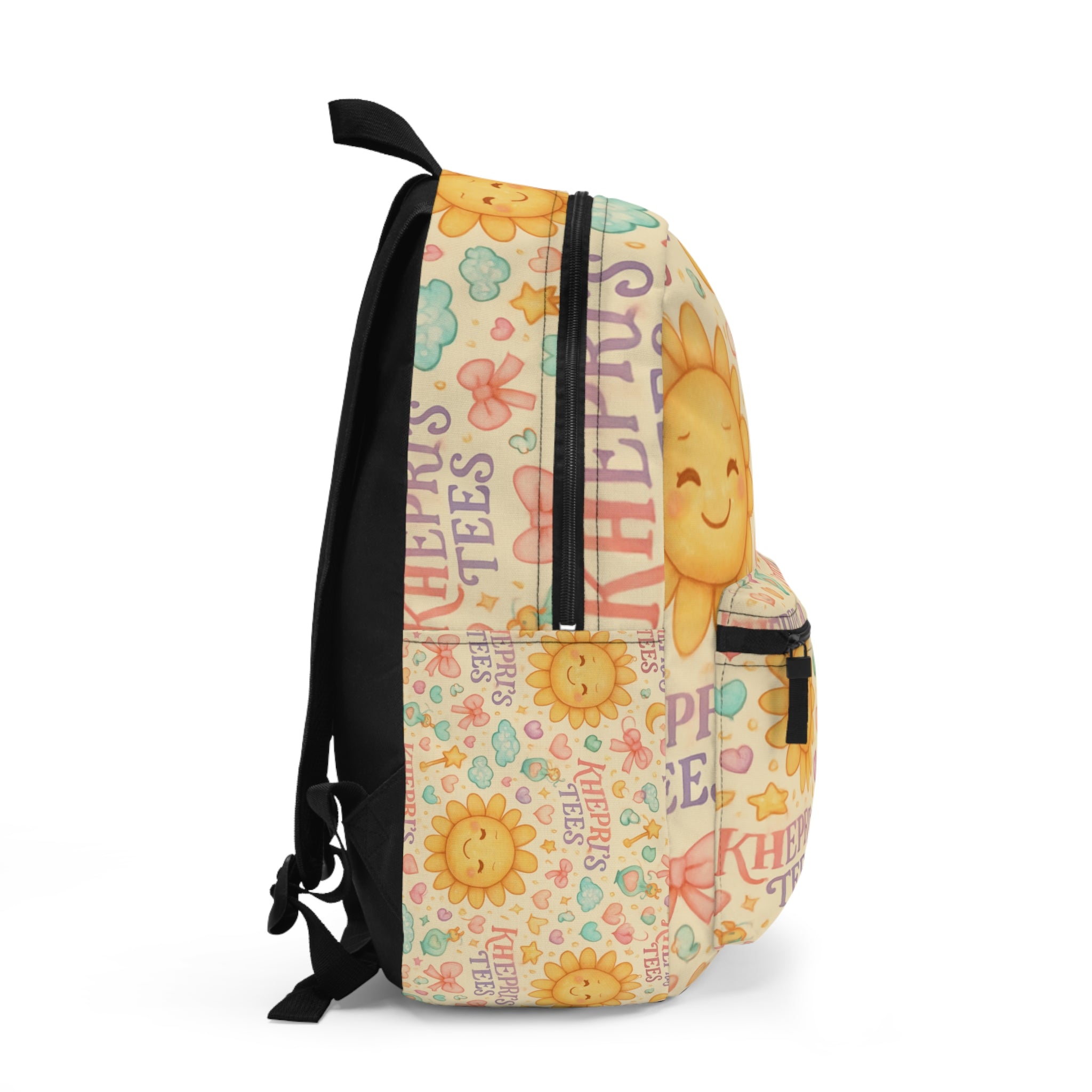 Girls Cute Sun-flower Backpack — Pastel Smiley Sun & Clouds Kids School Bag