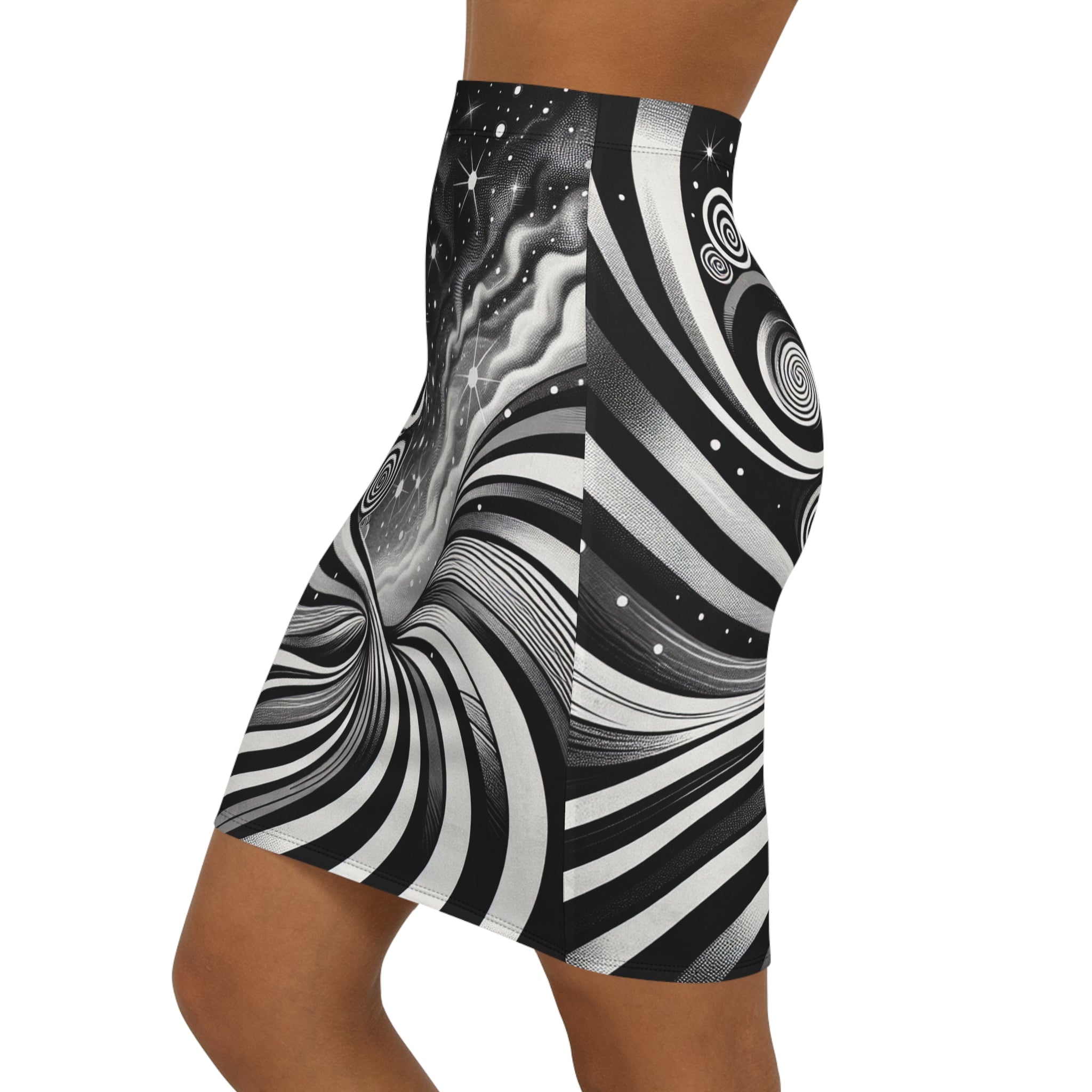 Ztars-Women's Abstract Black and White Pencil Skirt, Chic Office Wear, Stylish Evening Outfit, Unique Gift for Her, Modern Fashion Statement