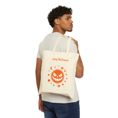 Halloween Cotton Canvas Tote Bag, Trick or Treat Bag, Eco-Friendly Candy Bag Reusable Shopping Tote, Fall Festive Bag, Cute Pumpkin Design