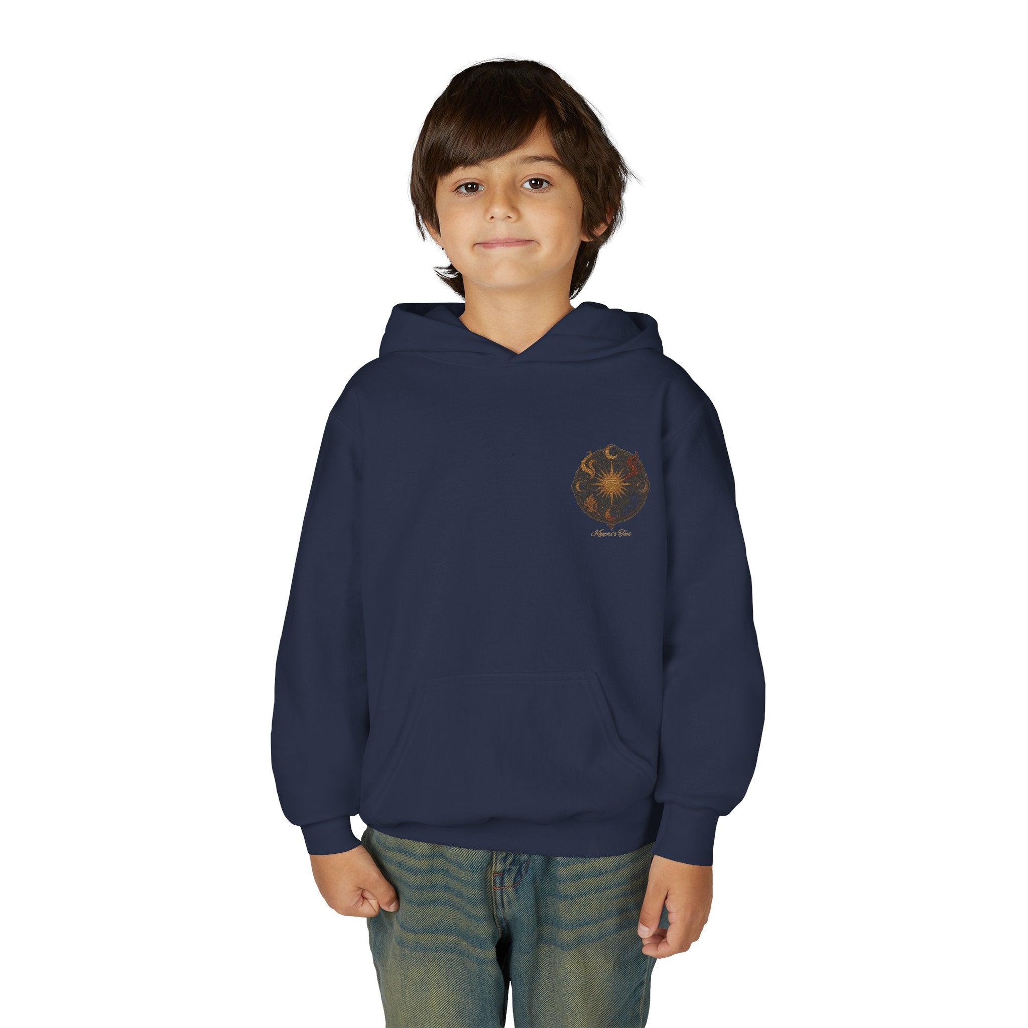 Youth Hoodie — Small Black Solar System Crest Chest Logo, Kids  Graphic Pullover