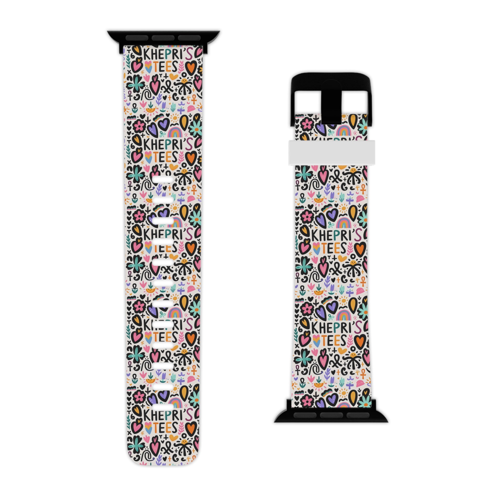 Khepri's Tees-Colorful  Apple Watch Band — Hearts, Stars & 'Khepri's Tees' Pattern