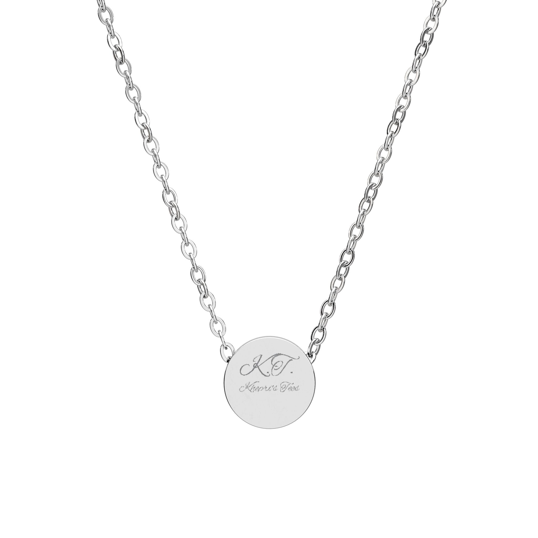 Khepri's Tees- Circle Engraved Necklace —  Sun Disc Pendant (Gold, Silver or Rose Gold)