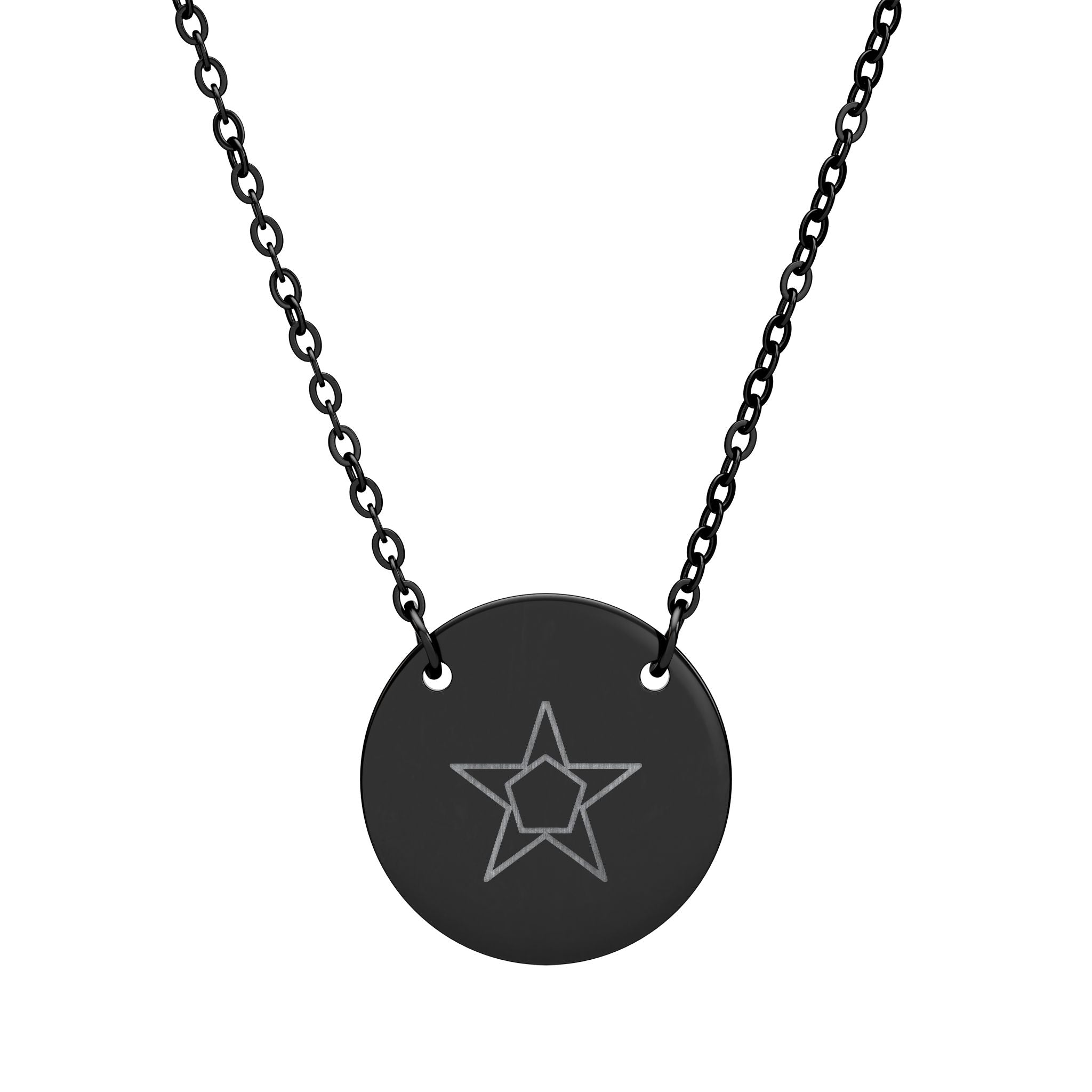 Pentagram Engraved Circle Necklace — Personalized Minimalist Pendant