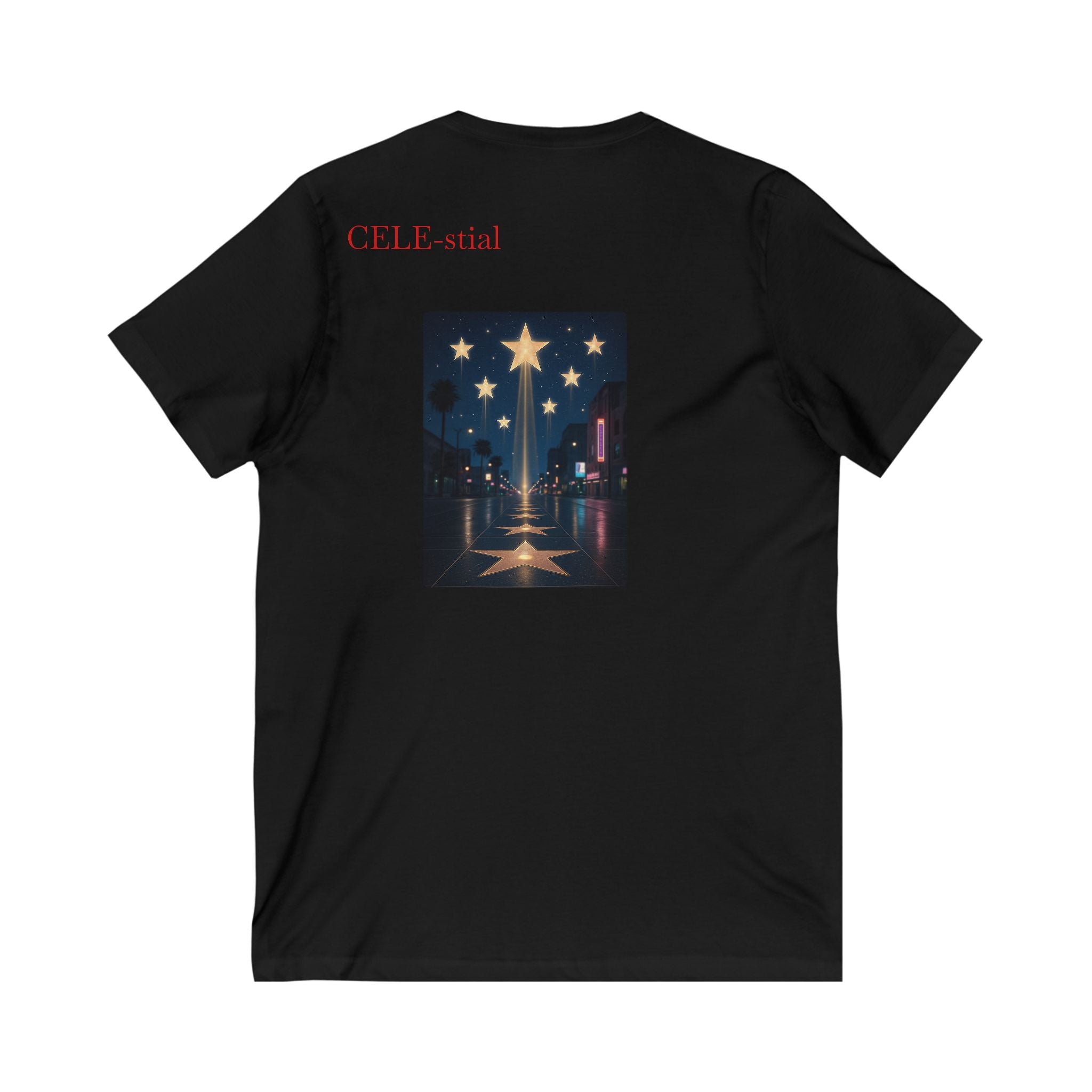 Celestial Celebrity V-Neck Tee, Casual Graphic Shirt, Star-Themed T-Shirt, Summer Fashion, Gift for Stargazers