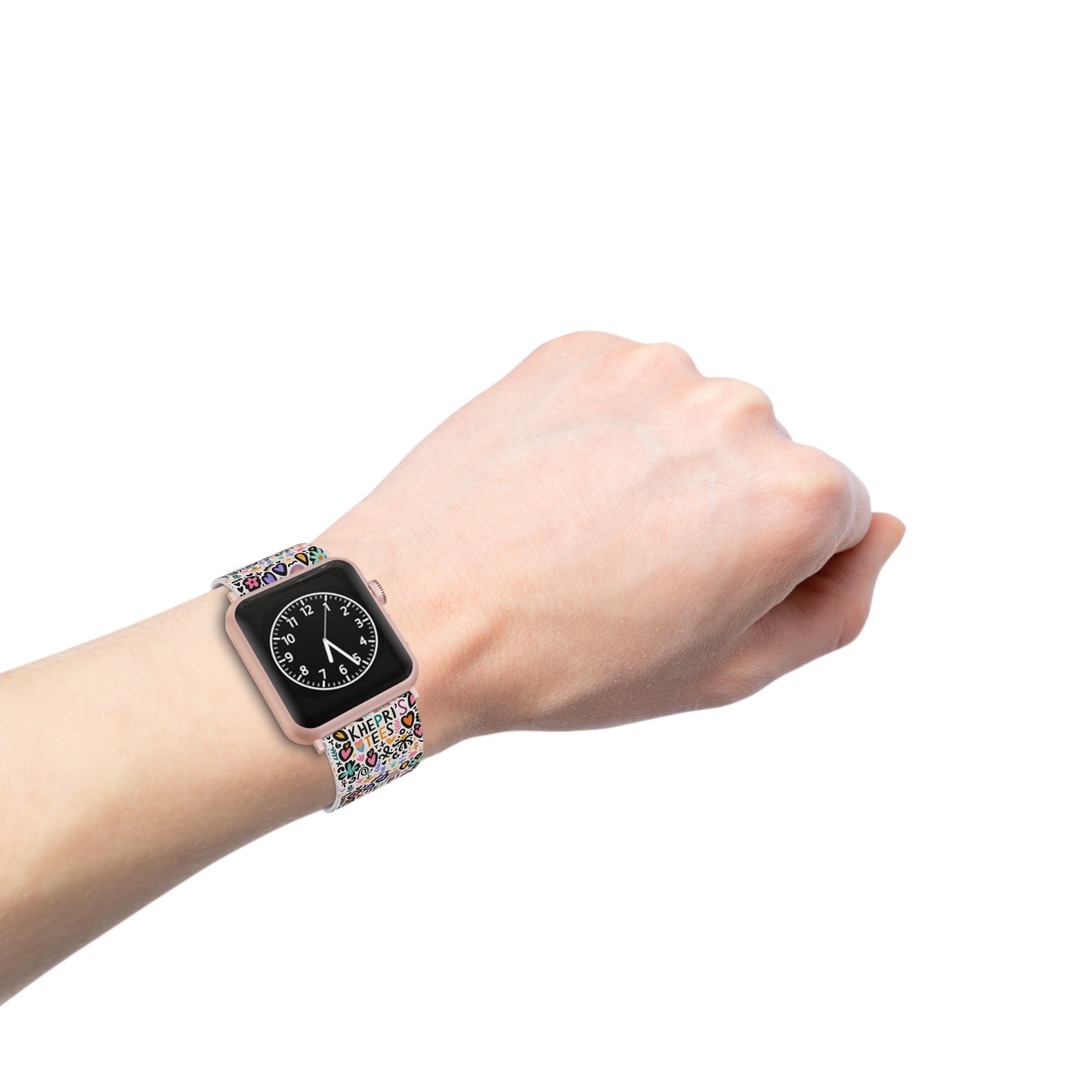 Khepri's Tees-Colorful  Apple Watch Band — Hearts, Stars & 'Khepri's Tees' Pattern