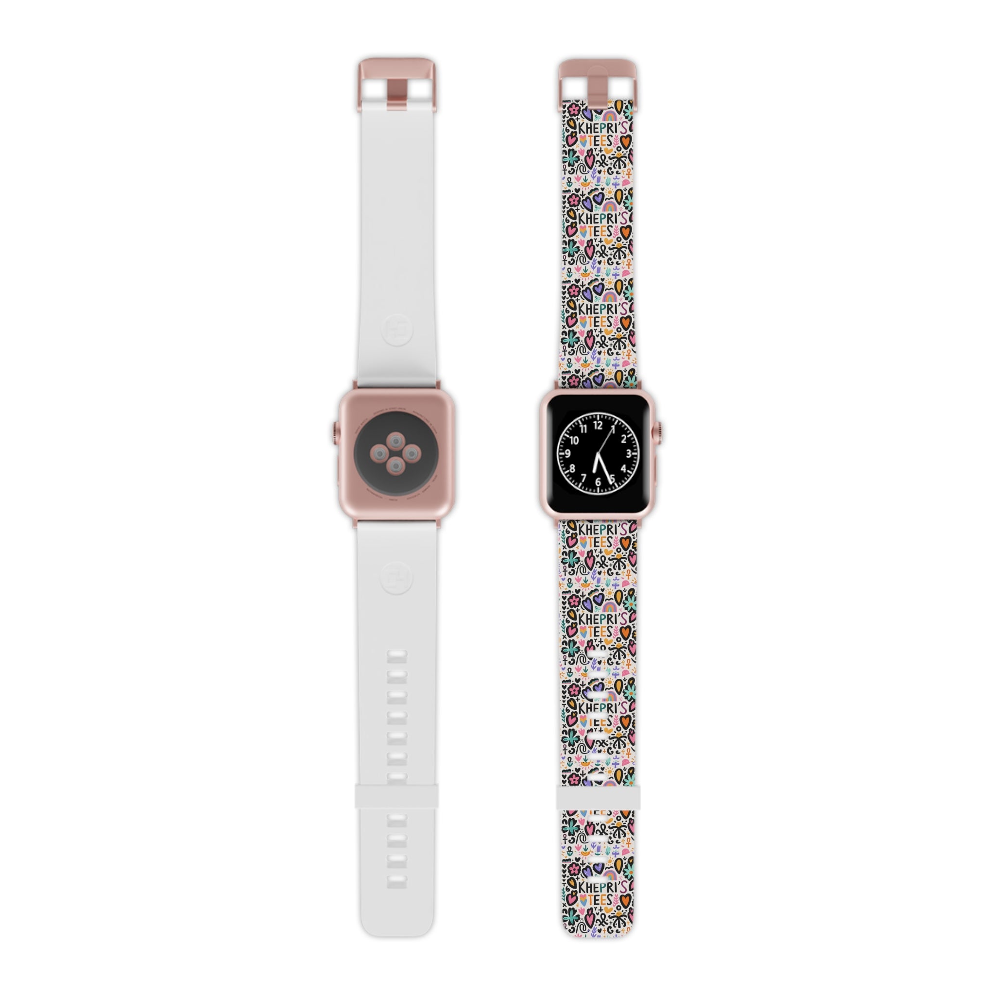 Khepri's Tees-Colorful  Apple Watch Band — Hearts, Stars & 'Khepri's Tees' Pattern