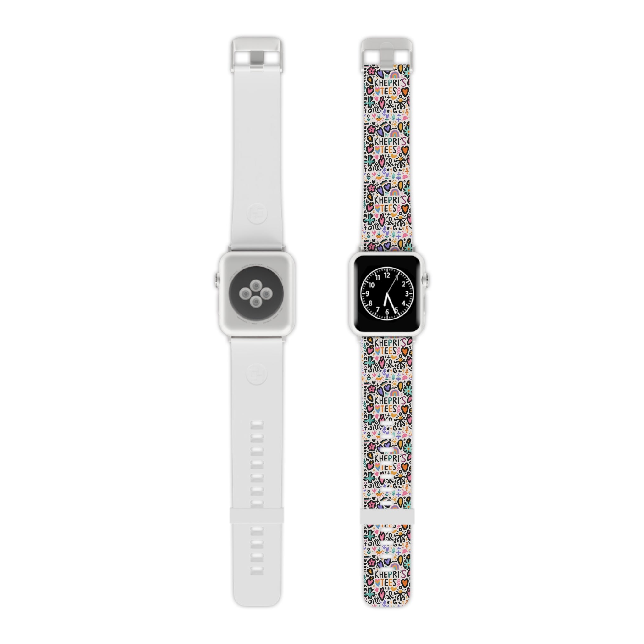 Khepri's Tees-Colorful  Apple Watch Band — Hearts, Stars & 'Khepri's Tees' Pattern
