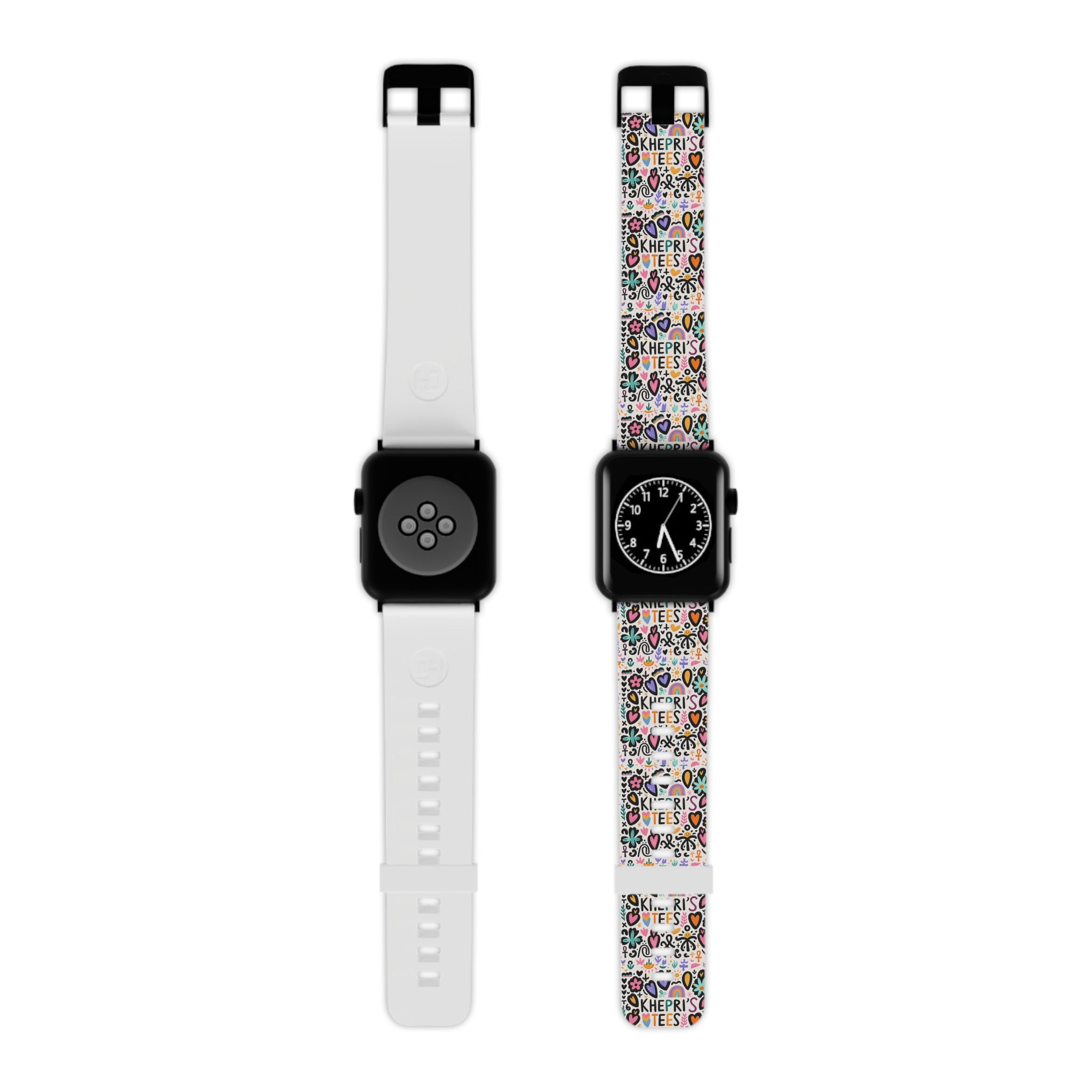 Khepri's Tees-Colorful  Apple Watch Band — Hearts, Stars & 'Khepri's Tees' Pattern