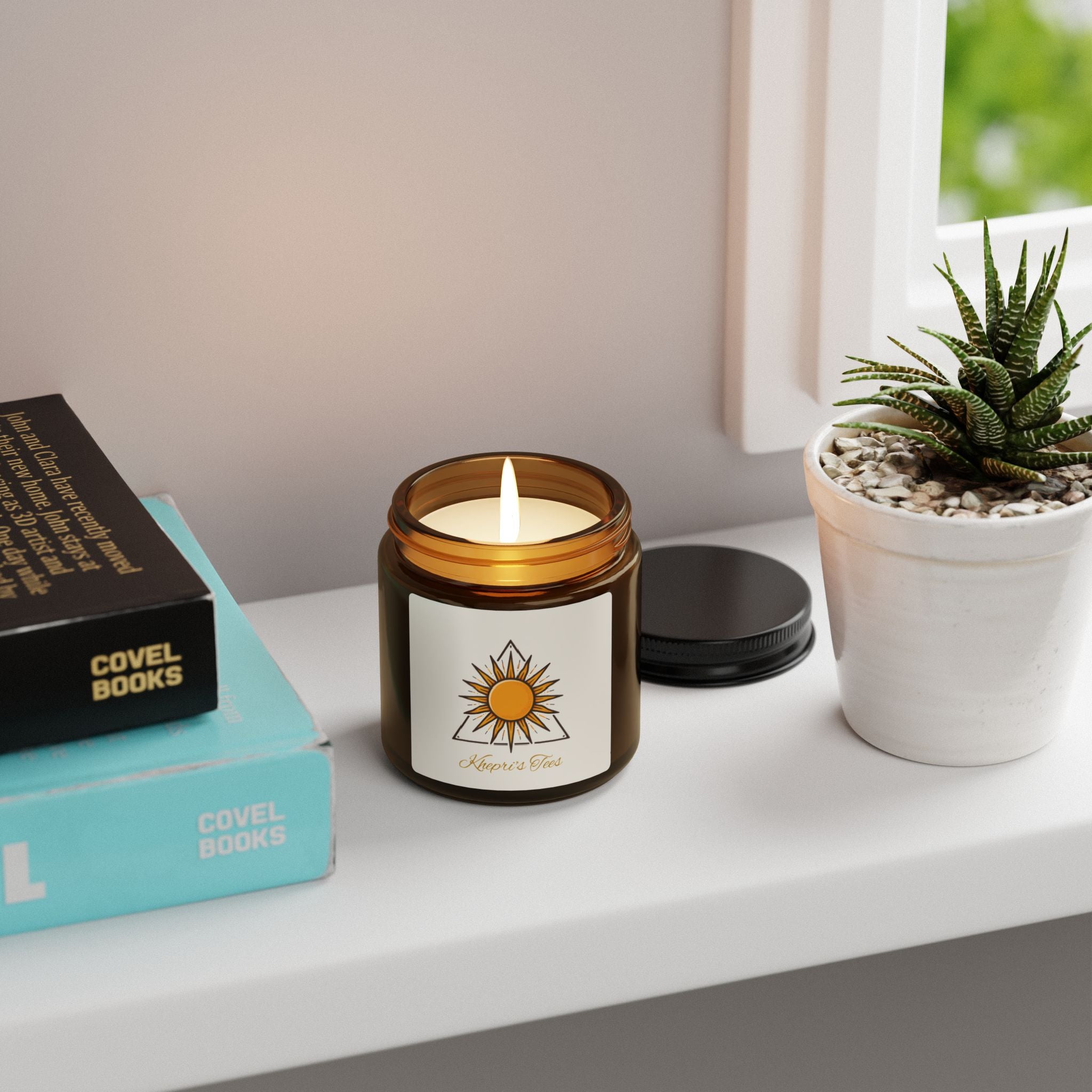 Soy Candle — Amber Jar with Sunflower Logo (Scented, Multi-Size)