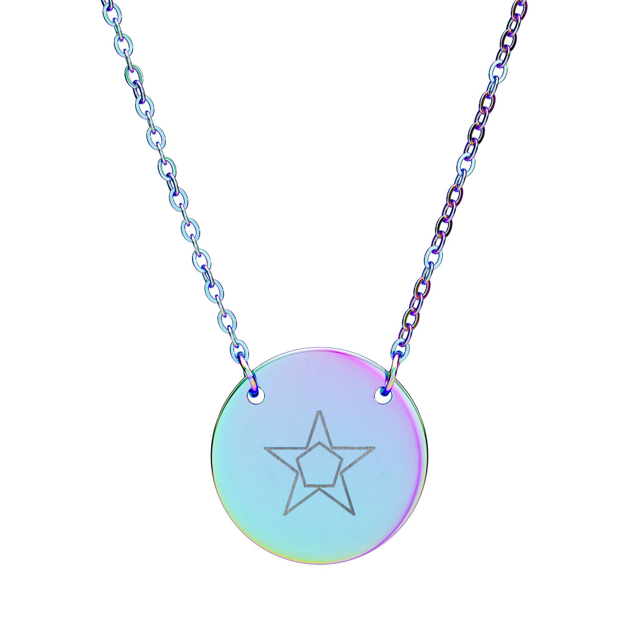 Pentagram Engraved Circle Necklace — Personalized Minimalist Pendant