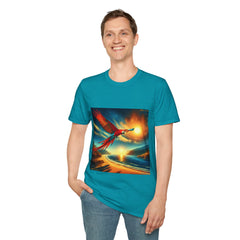 Scarlet Macaw 2 Suns Polaris-Sunbird T-Shirt, Unisex Softstyle Tee, Nature Lover Gift, Beachwear, Bohemian Style, Art-Inspired Clothing
