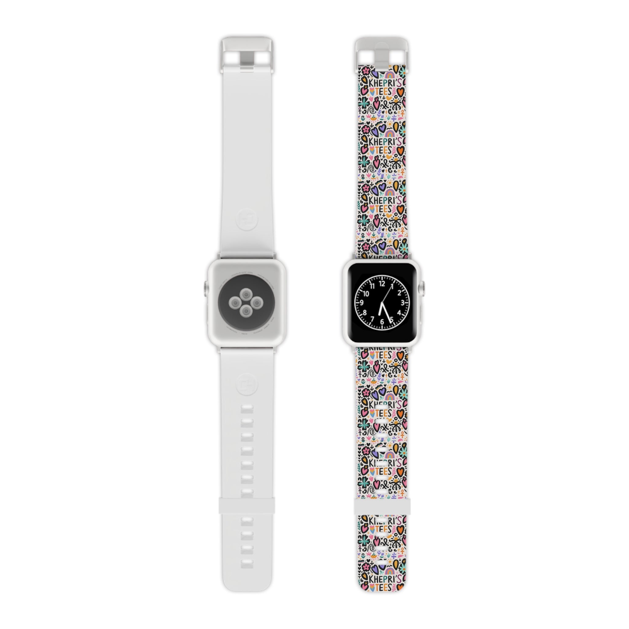 Khepri's Tees-Colorful  Apple Watch Band — Hearts, Stars & 'Khepri's Tees' Pattern