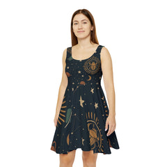 Celestial Women's Skater Dress, AOP Cosmic Dress, Planet Print Dress, Space Theme Dress, Stars and Moons Dress, Unique Summer Dress