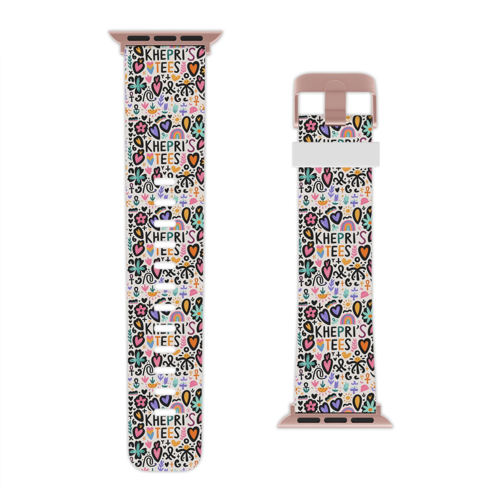 Khepri's Tees-Colorful  Apple Watch Band — Hearts, Stars & 'Khepri's Tees' Pattern