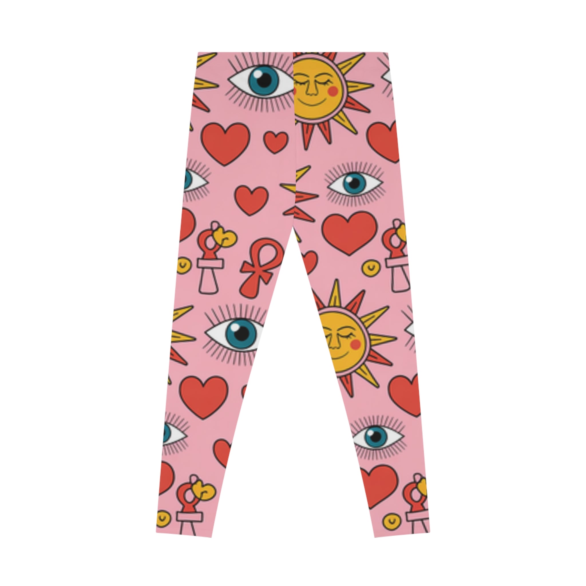 Vibrant Sun and Heart Stretchy Leggings, Perfect for Yoga, Casual Wear, and Gifts, AOP Leggings, Comfortable Fashion, Spring/Summer Style