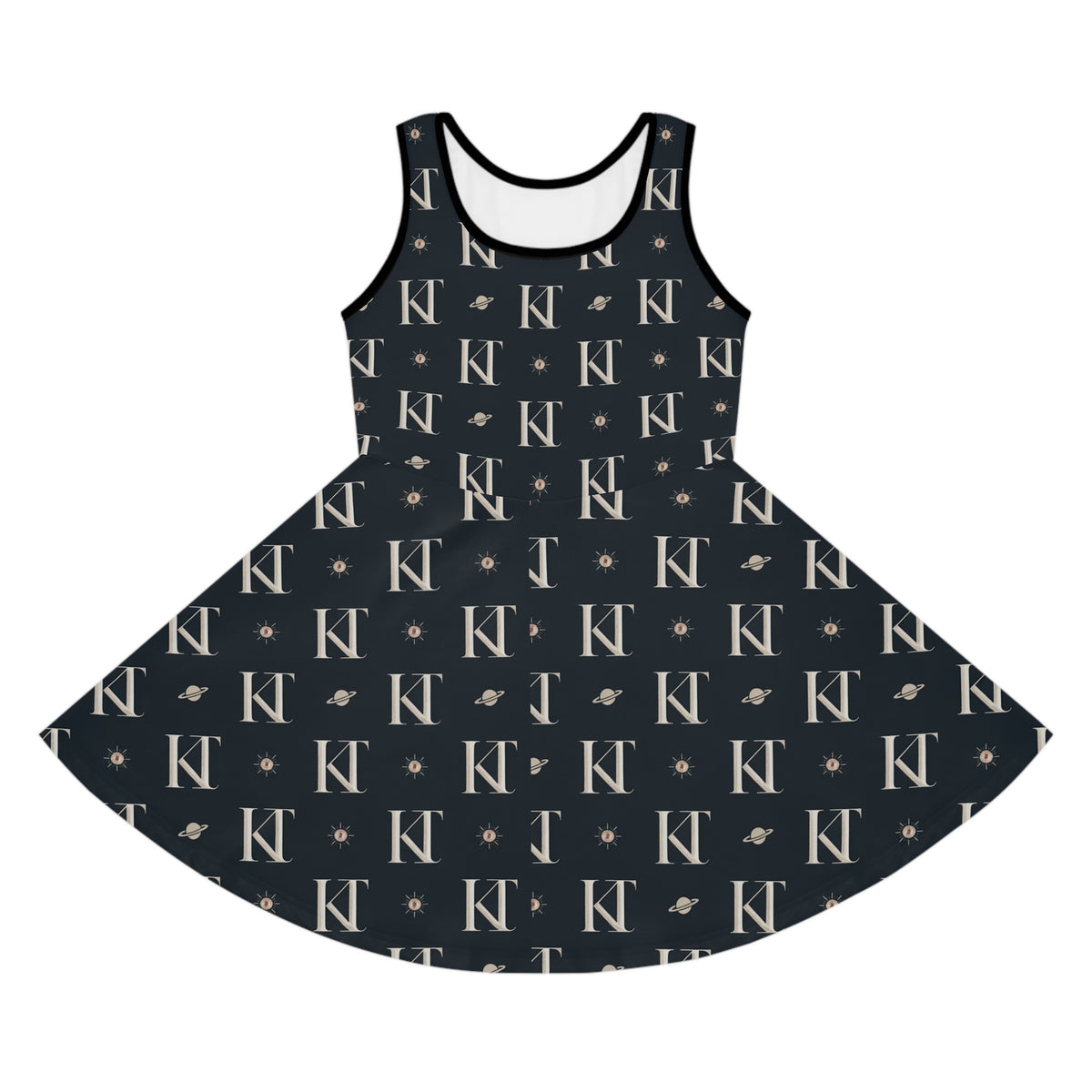 Cosmic Monogram Girls' Sundress, Summer Dress, Party Outfit, Birthday Gift, Stylish Playwear, Personalized Fashion