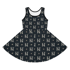 Cosmic Monogram Girls' Sundress, Summer Dress, Party Outfit, Birthday Gift, Stylish Playwear, Personalized Fashion