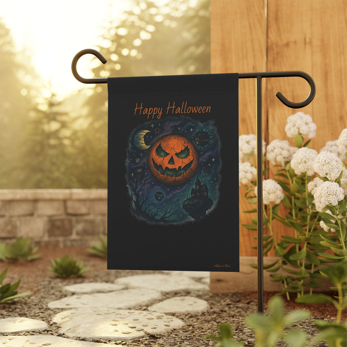 Pumpkin Sun Mummy Moon-Halloween Garden Banner, Spooky Sun, Outdoor Decor, Happy Halloween Flag, Fall Decorations, Garden Stake, Seasonal Yard Art