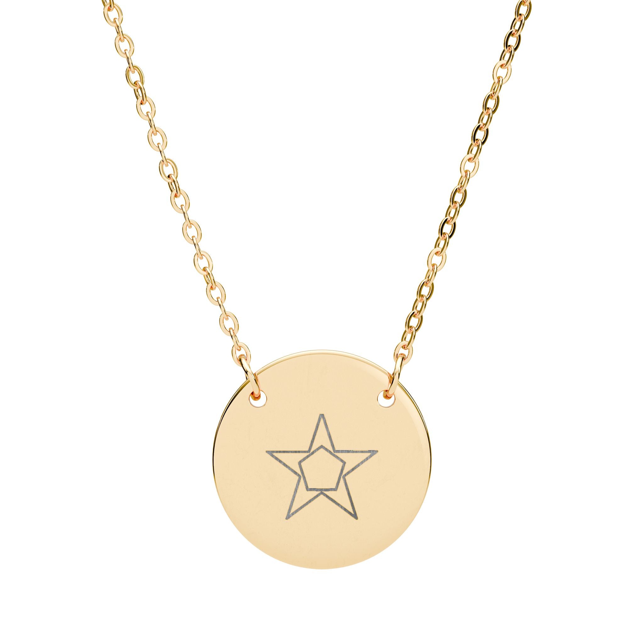 Pentagram Engraved Circle Necklace — Personalized Minimalist Pendant