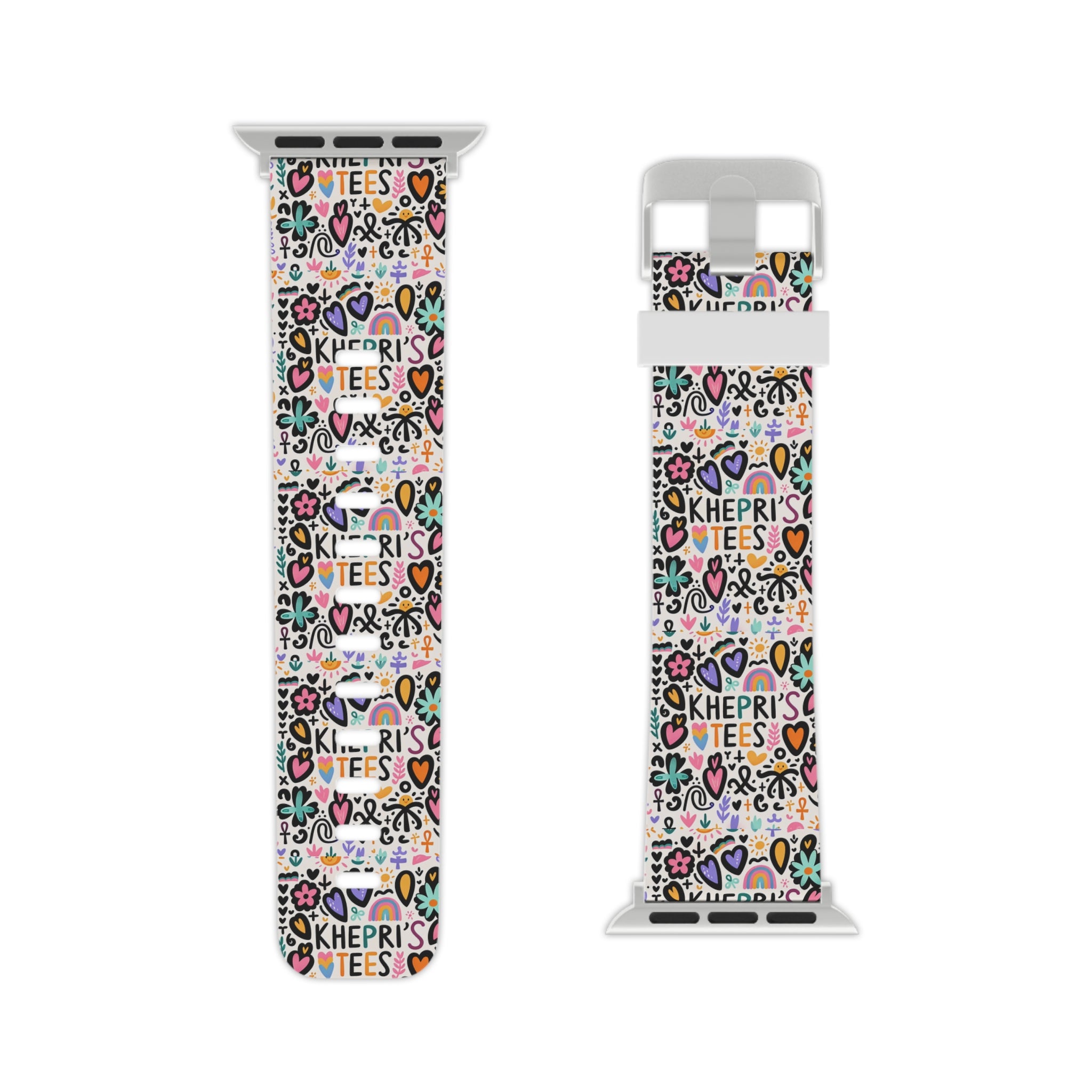 Khepri's Tees-Colorful  Apple Watch Band — Hearts, Stars & 'Khepri's Tees' Pattern