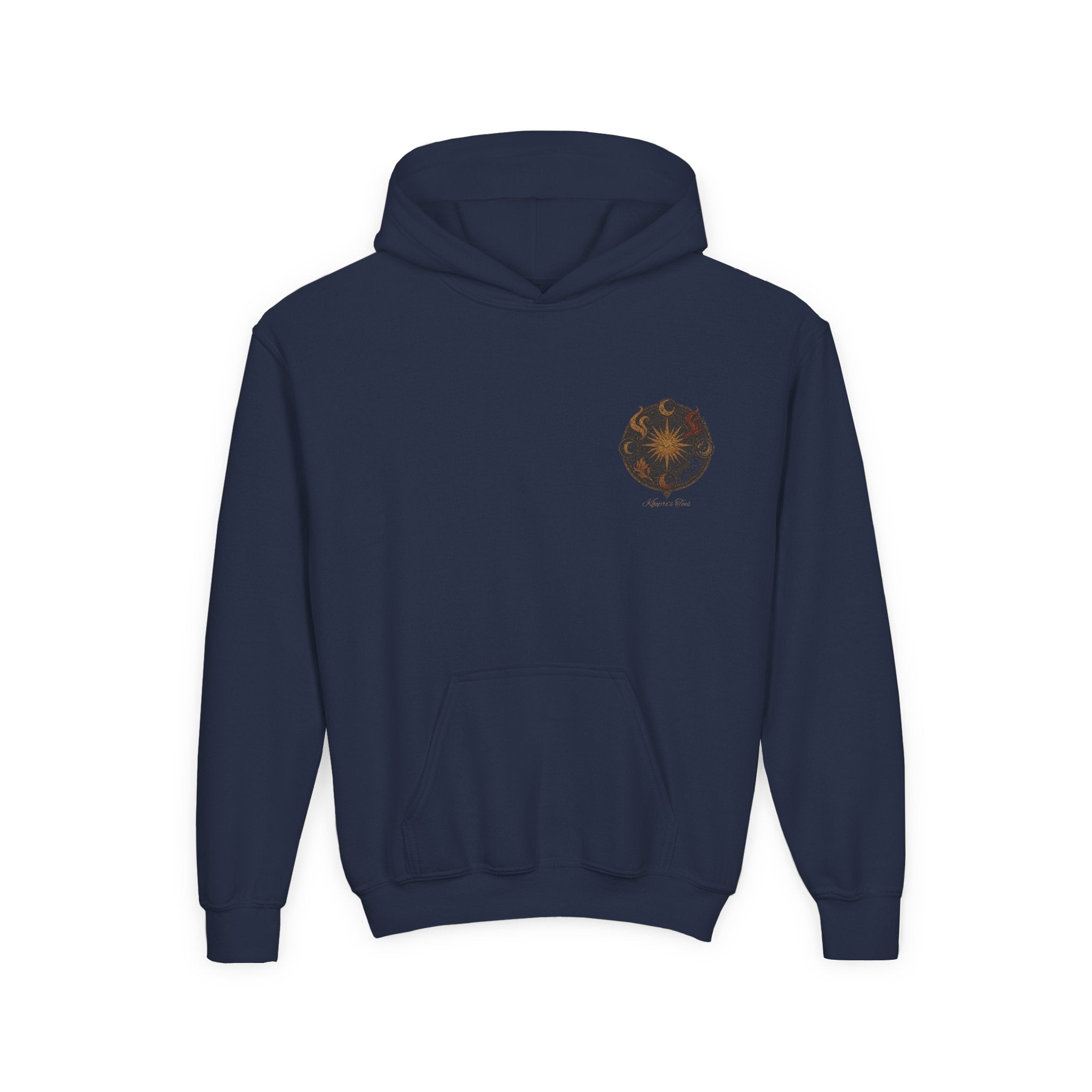 Youth Hoodie — Small Black Solar System Crest Chest Logo, Kids  Graphic Pullover