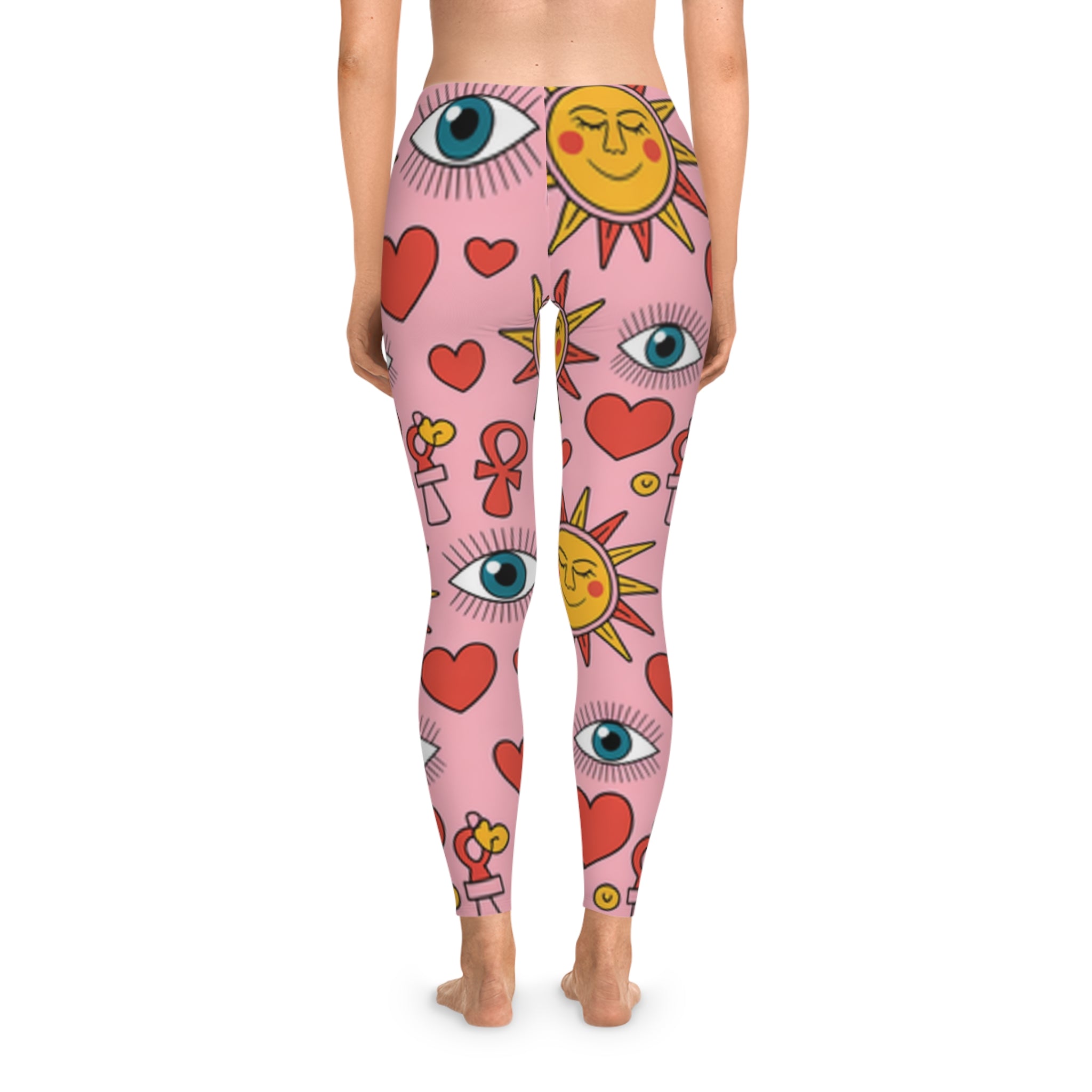 Vibrant Sun and Heart Stretchy Leggings, Perfect for Yoga, Casual Wear, and Gifts, AOP Leggings, Comfortable Fashion, Spring/Summer Style