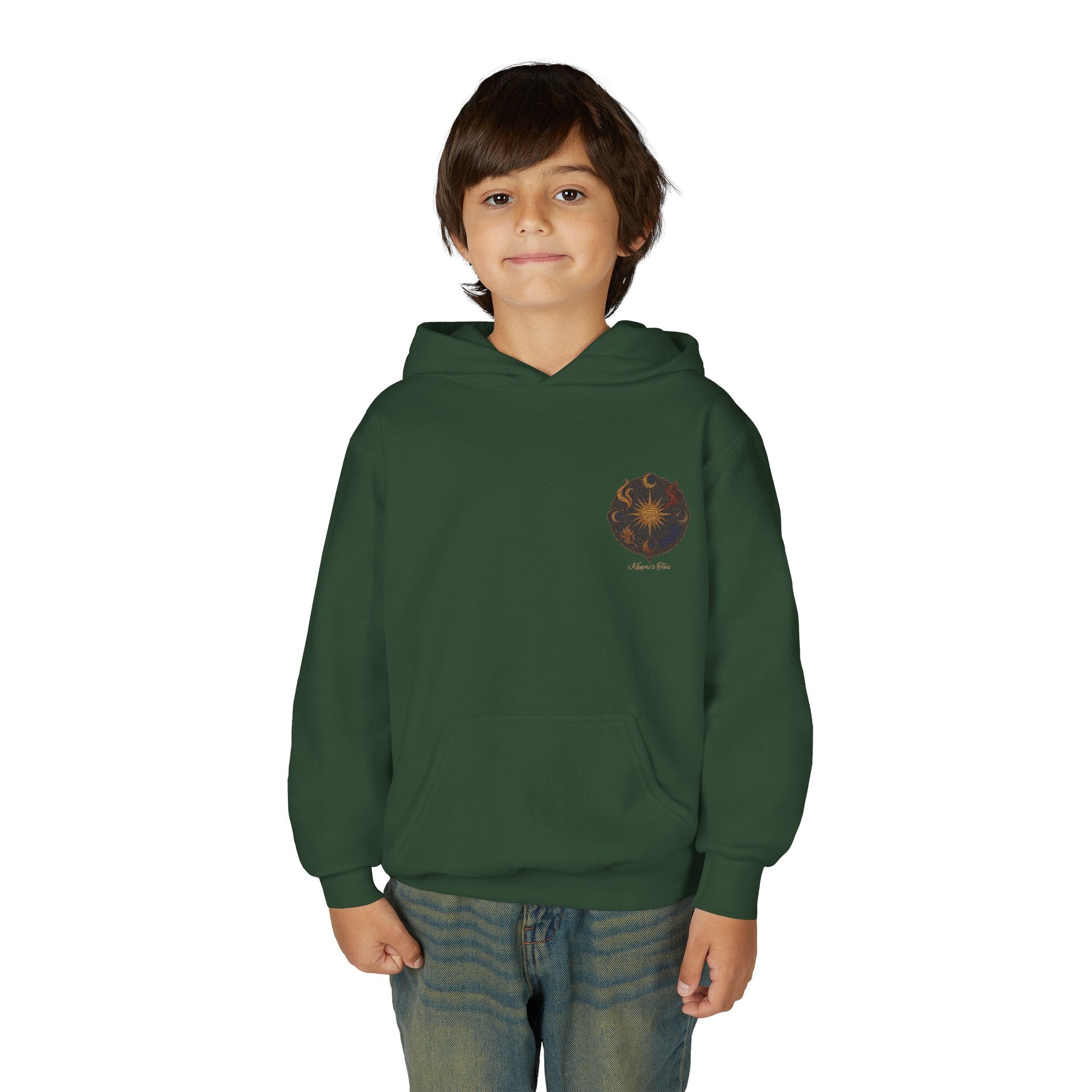 Youth Hoodie — Small Black Solar System Crest Chest Logo, Kids  Graphic Pullover