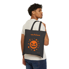 Halloween Cotton Canvas Tote Bag, Trick or Treat Bag, Eco-Friendly Candy Bag Reusable Shopping Tote, Fall Festive Bag, Cute Pumpkin Design