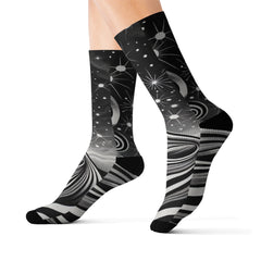 Cosmic Pattern Socks, Unique Sublimation Socks for Astronomers, Gift for Space Lovers, Black and White Starry Design, Stylish [...]