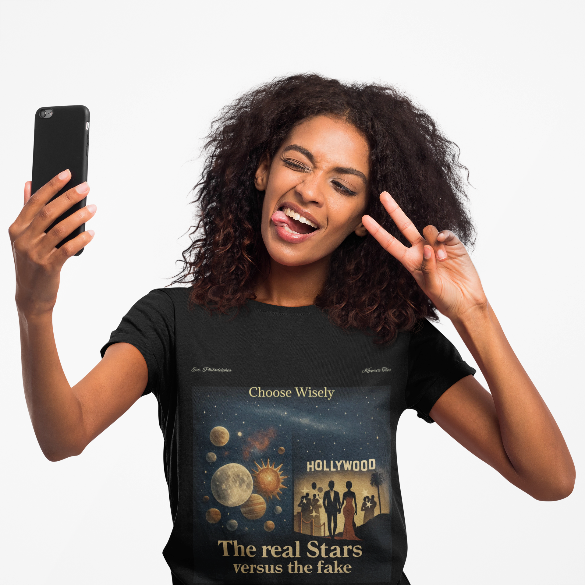 Celestial Celebrity V-Neck Tee, Casual Graphic Shirt, Star-Themed T-Shirt, Summer Fashion, Gift for Stargazers