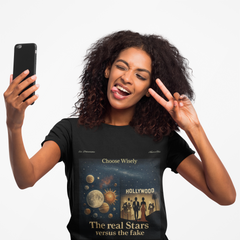 Celestial Celebrity V-Neck Tee, Casual Graphic Shirt, Star-Themed T-Shirt, Summer Fashion, Gift for Stargazers