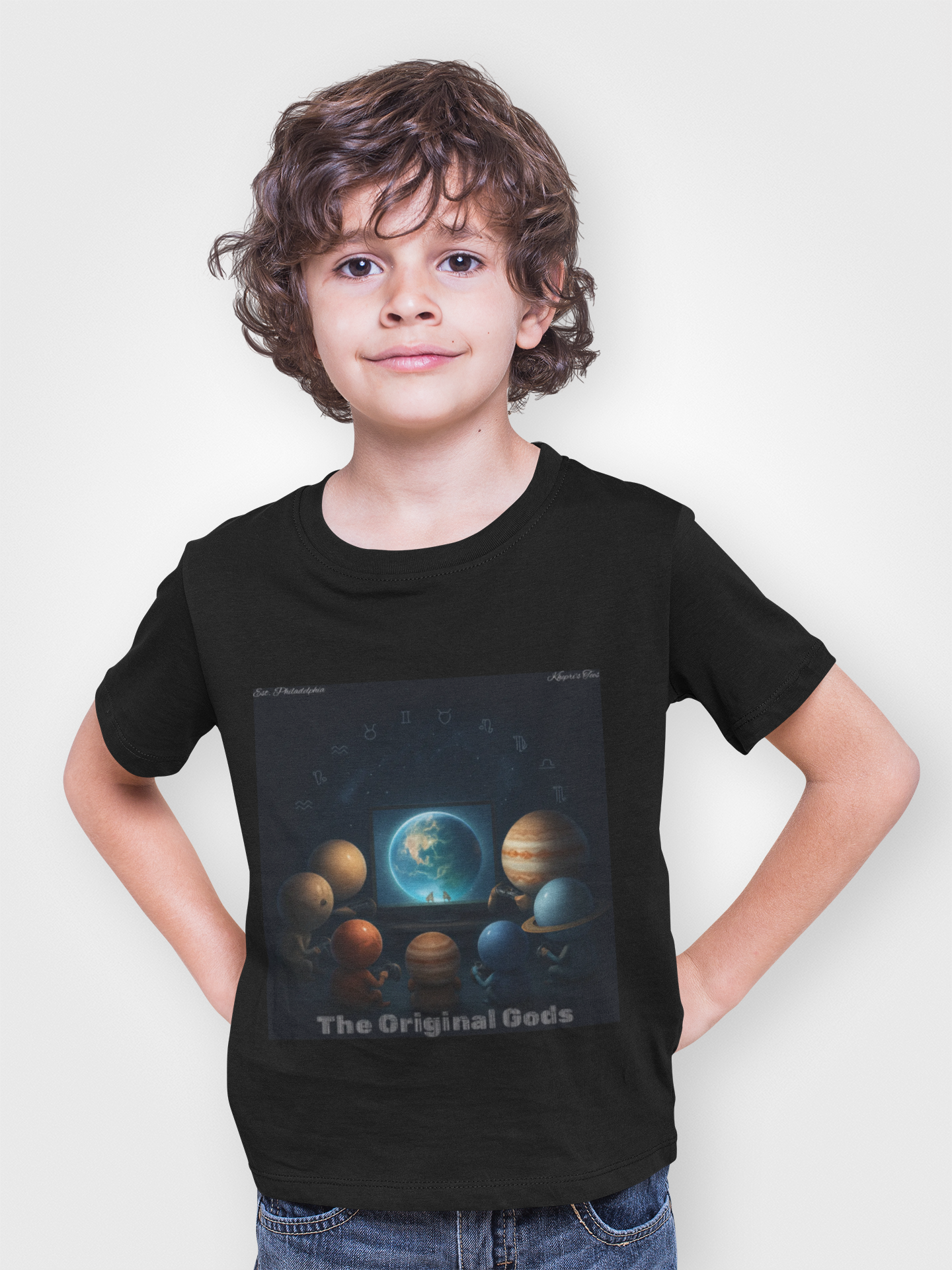 Planets Play Youth Tee — Celestial Planets & Zodiac Message