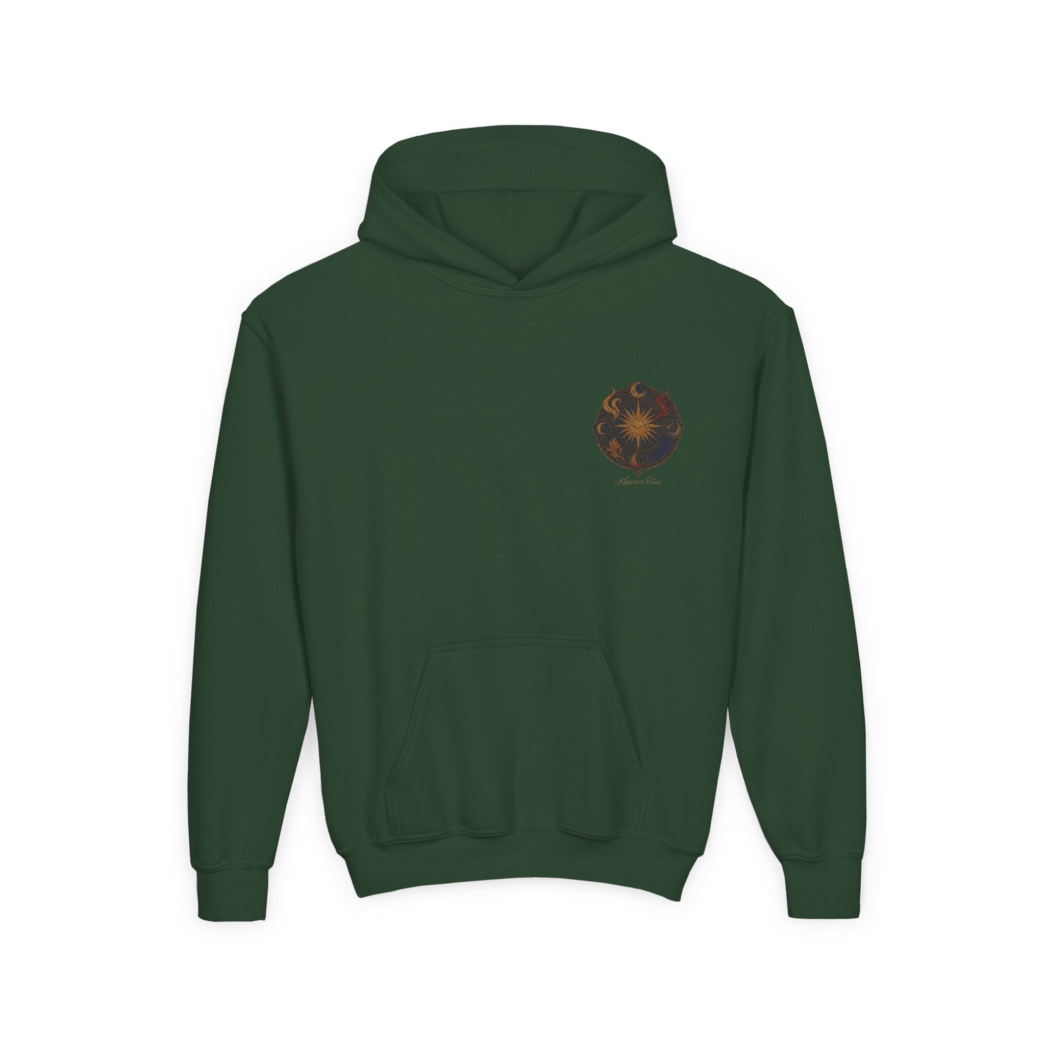 Youth Hoodie — Small Black Solar System Crest Chest Logo, Kids  Graphic Pullover