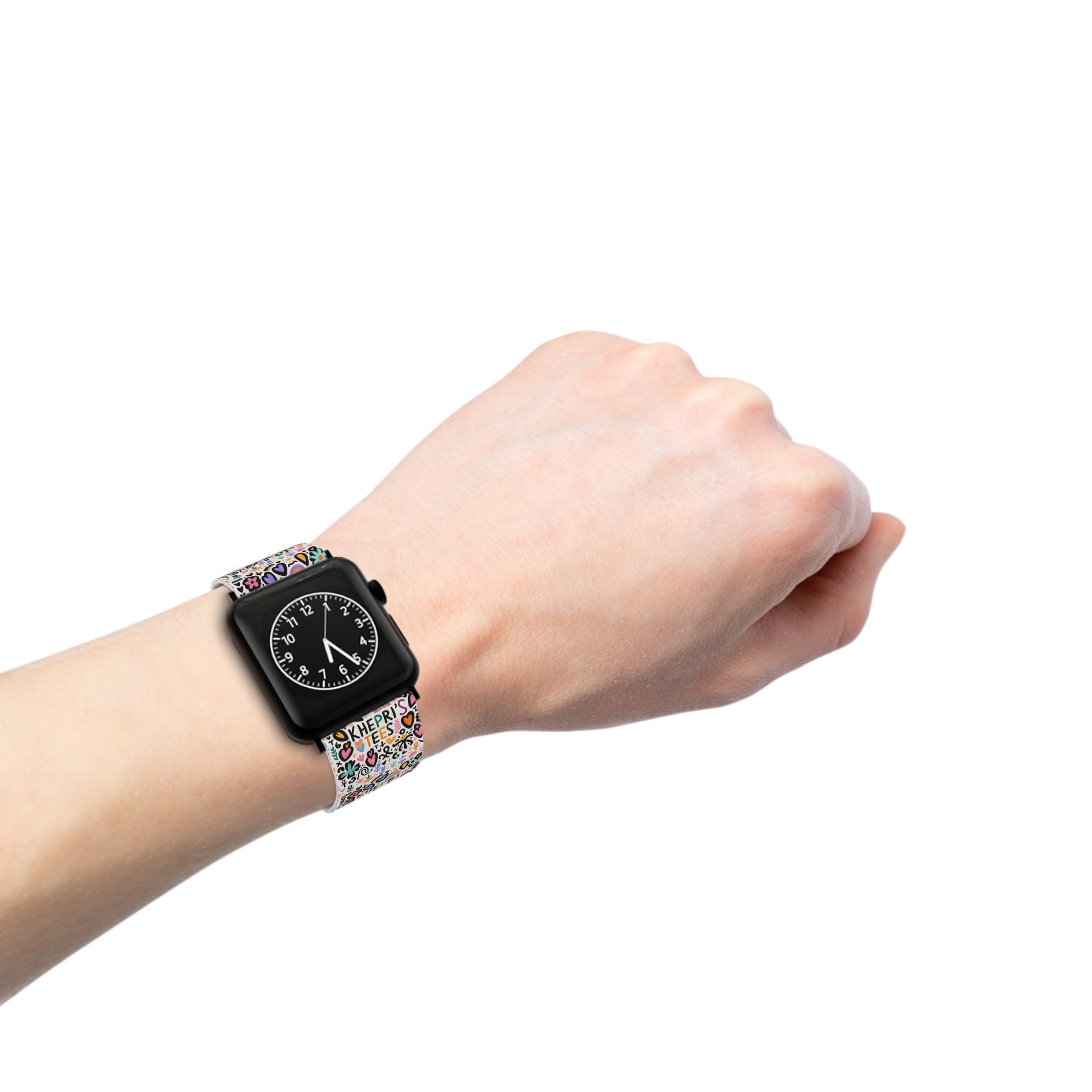 Khepri's Tees-Colorful  Apple Watch Band — Hearts, Stars & 'Khepri's Tees' Pattern
