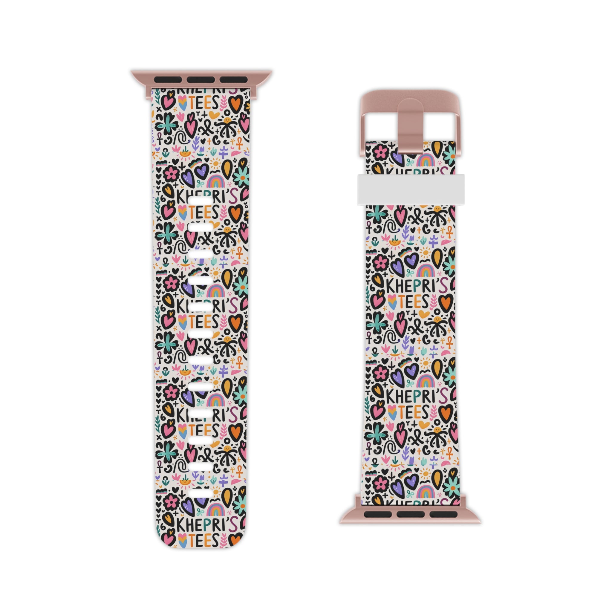 Khepri's Tees-Colorful  Apple Watch Band — Hearts, Stars & 'Khepri's Tees' Pattern