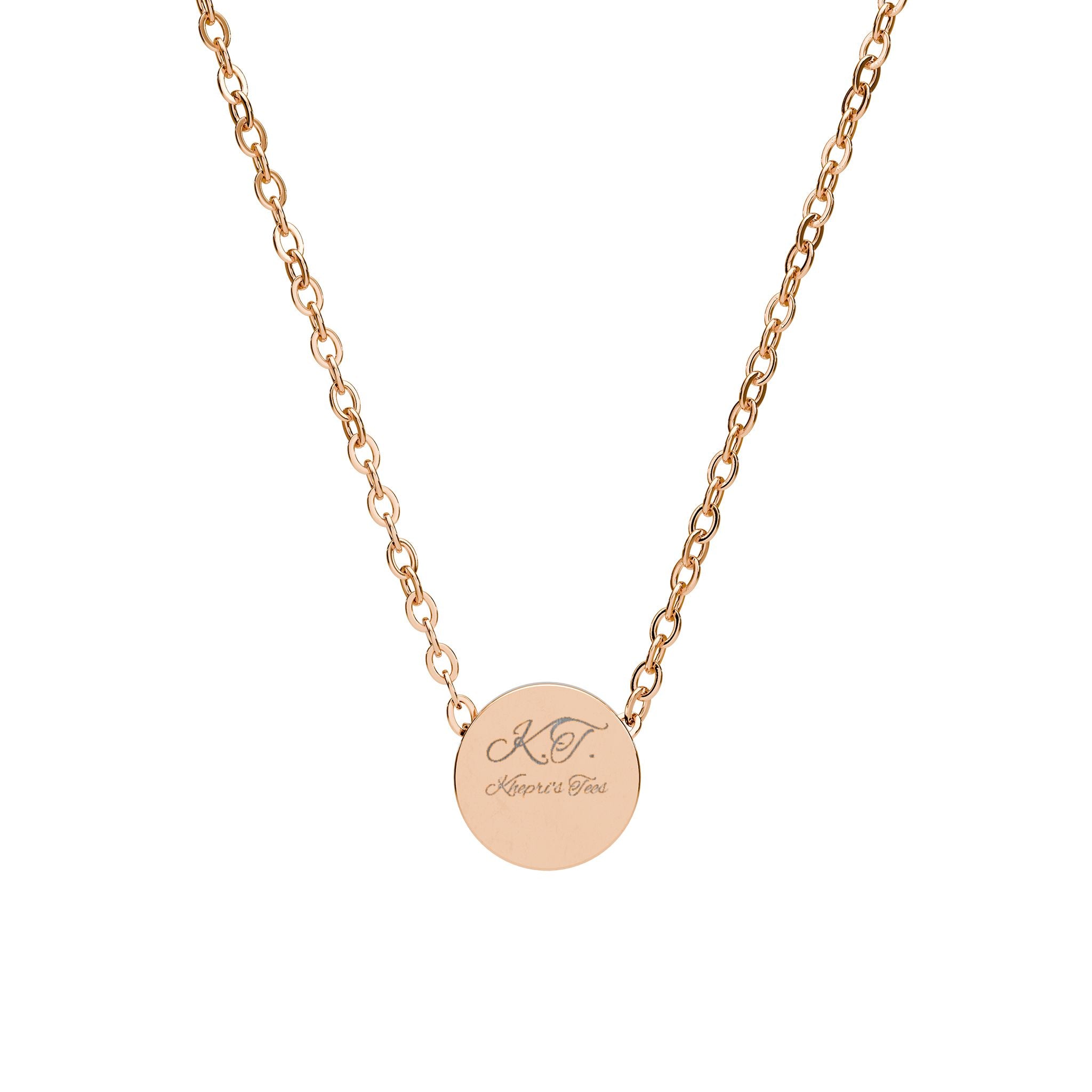Khepri's Tees- Circle Engraved Necklace —  Sun Disc Pendant (Gold, Silver or Rose Gold)