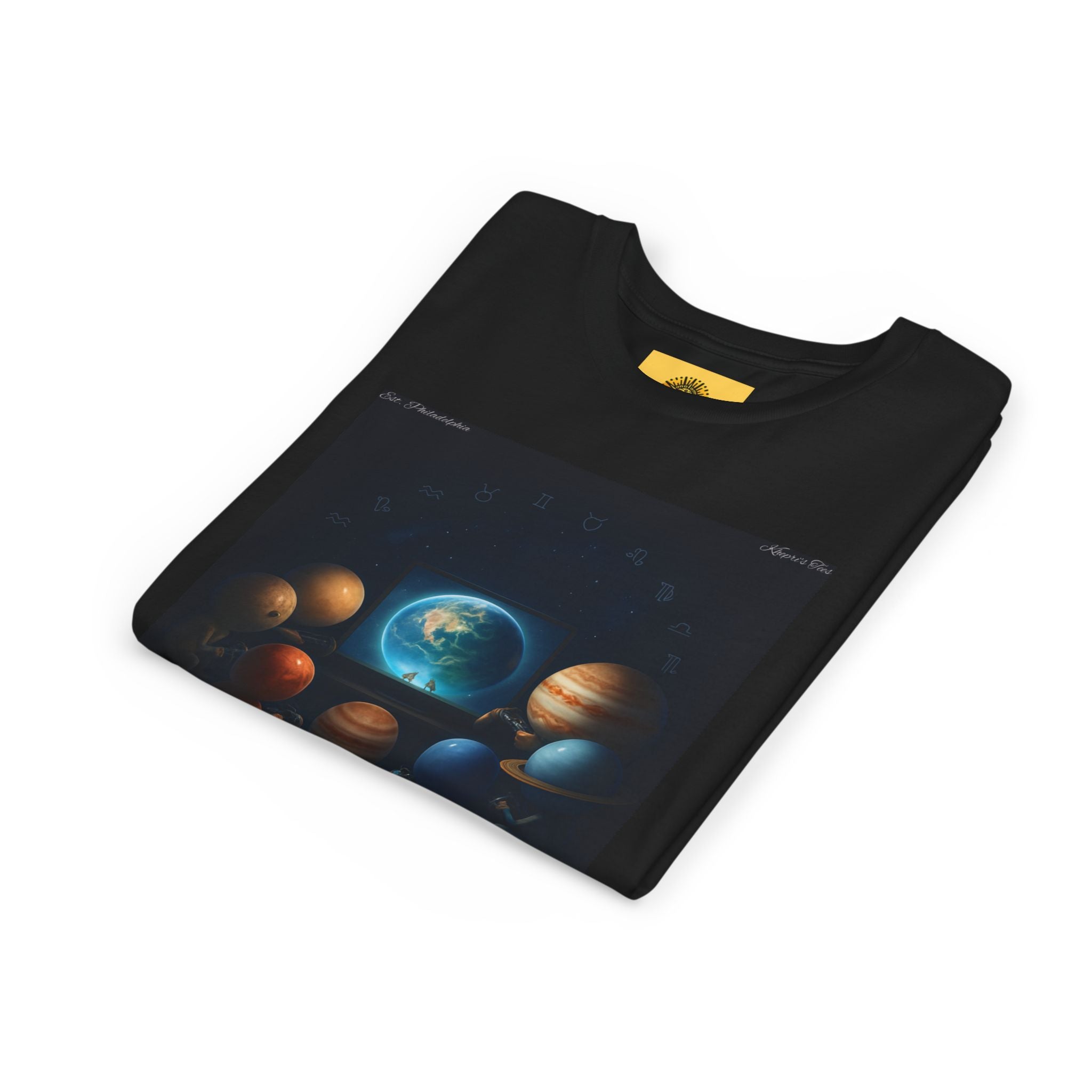Planets Play Youth Tee — Celestial Planets & Zodiac Message