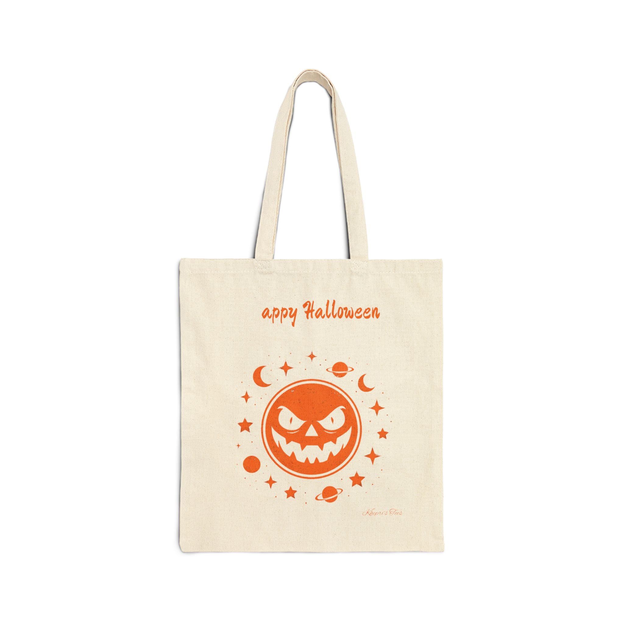 Halloween Cotton Canvas Tote Bag, Trick or Treat Bag, Eco-Friendly Candy Bag Reusable Shopping Tote, Fall Festive Bag, Cute Pumpkin Design