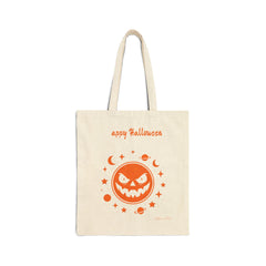 Halloween Cotton Canvas Tote Bag, Trick or Treat Bag, Eco-Friendly Candy Bag Reusable Shopping Tote, Fall Festive Bag, Cute Pumpkin Design