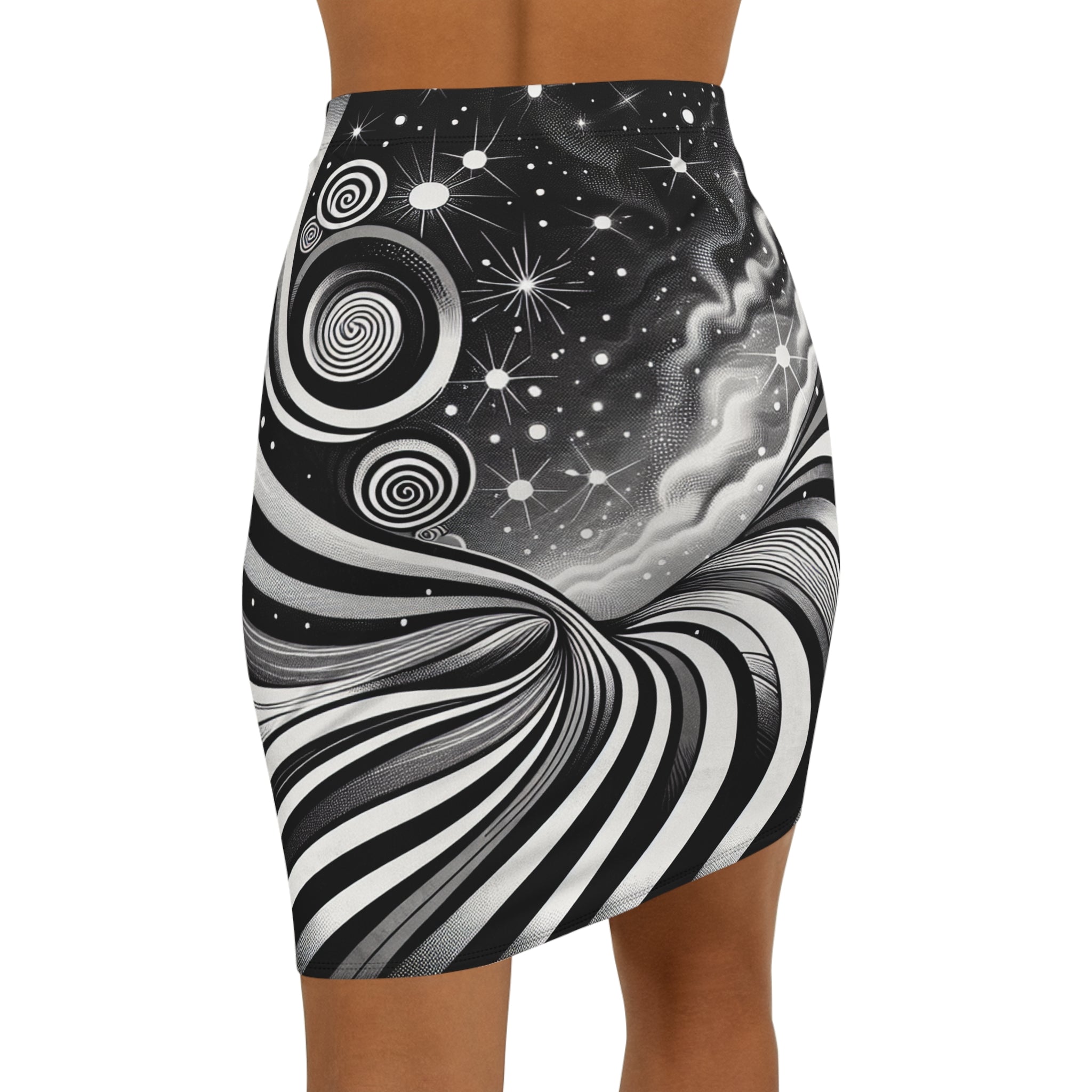 Ztars-Women's Abstract Black and White Pencil Skirt, Chic Office Wear, Stylish Evening Outfit, Unique Gift for Her, Modern Fashion Statement