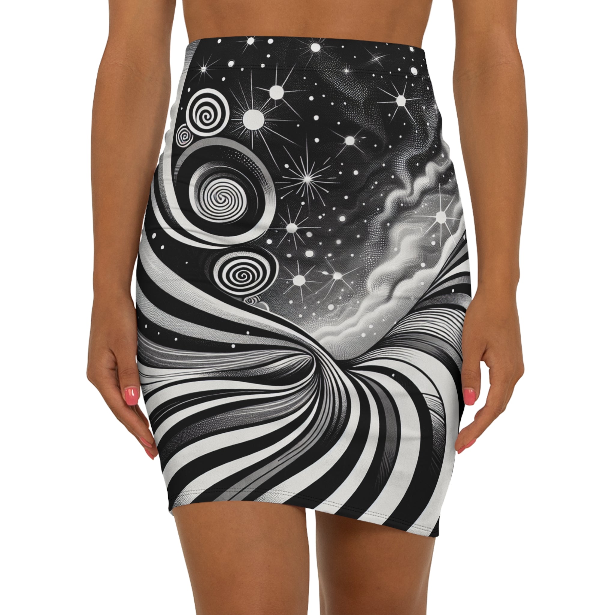 Ztars-Women's Abstract Black and White Pencil Skirt, Chic Office Wear, Stylish Evening Outfit, Unique Gift for Her, Modern Fashion Statement