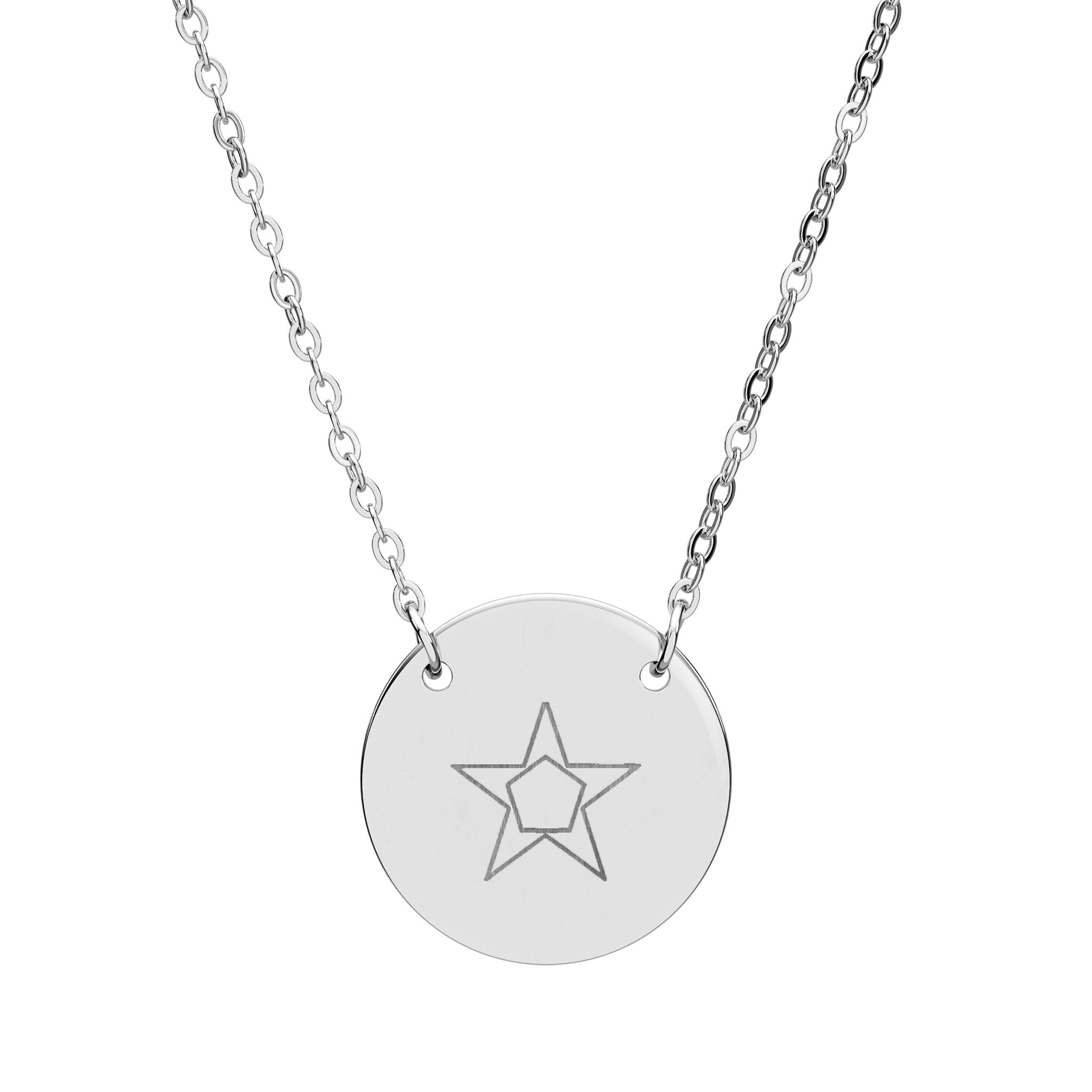 Pentagram Engraved Circle Necklace — Personalized Minimalist Pendant