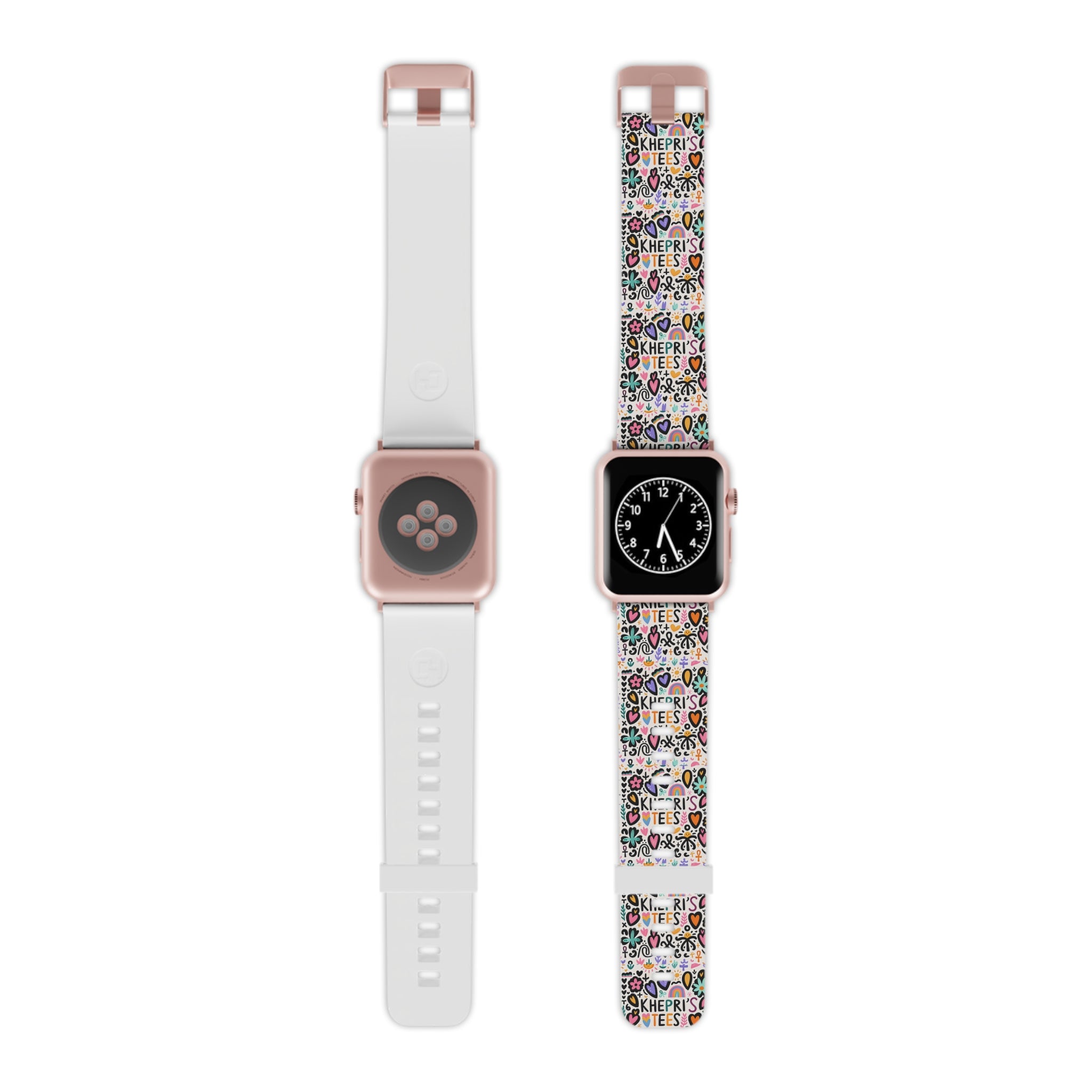 Khepri's Tees-Colorful  Apple Watch Band — Hearts, Stars & 'Khepri's Tees' Pattern