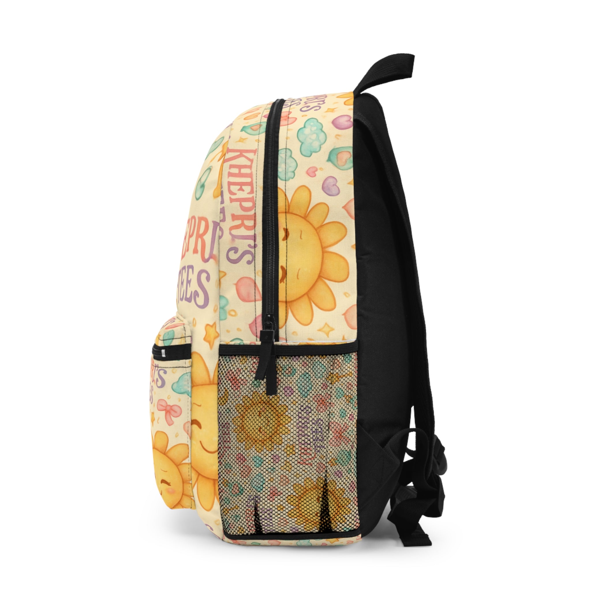 Girls Cute Sun-flower Backpack — Pastel Smiley Sun & Clouds Kids School Bag