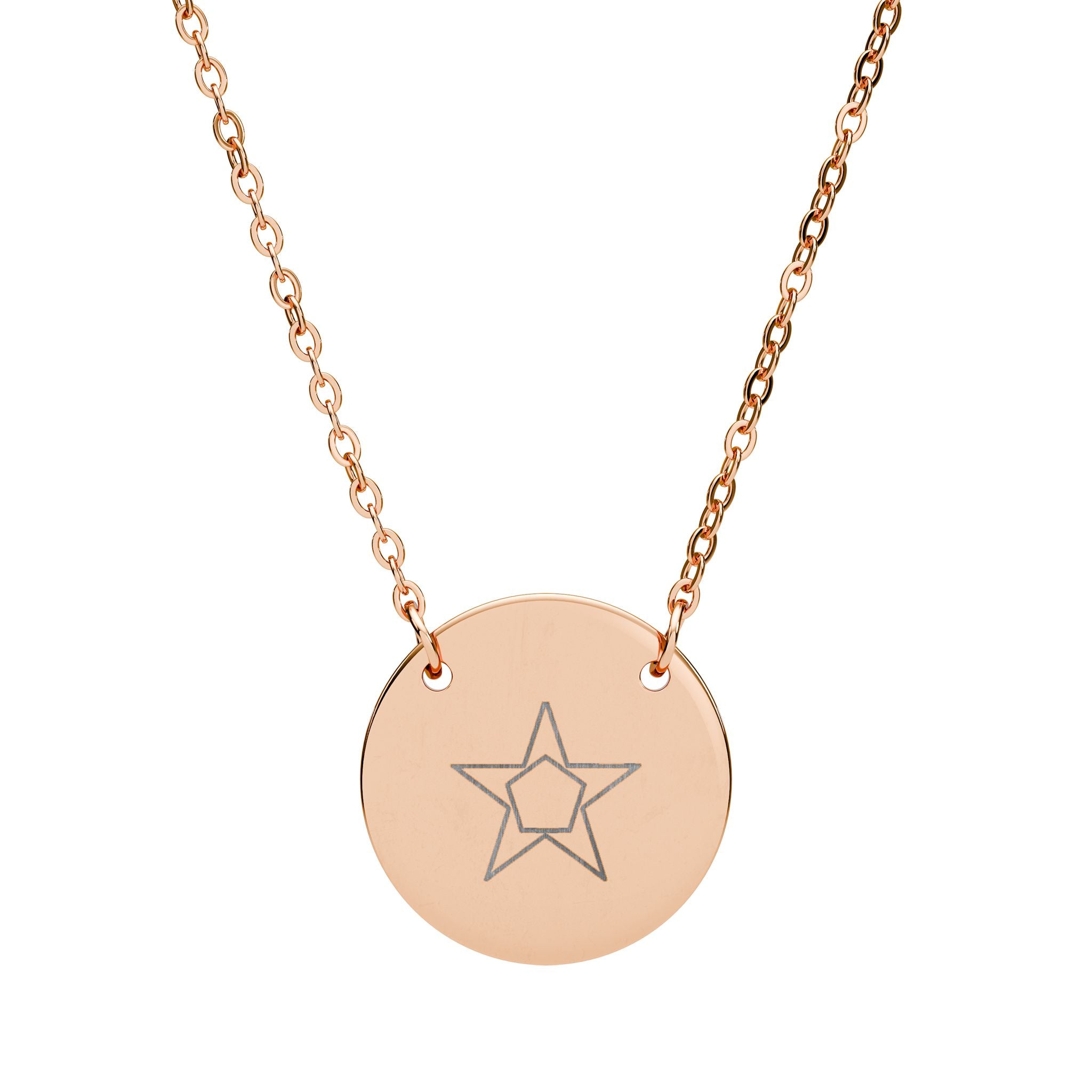 Pentagram Engraved Circle Necklace — Personalized Minimalist Pendant