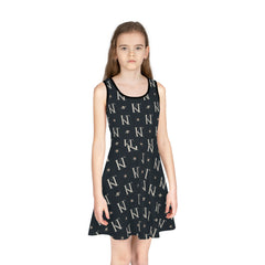 Cosmic Monogram Girls' Sundress, Summer Dress, Party Outfit, Birthday Gift, Stylish Playwear, Personalized Fashion