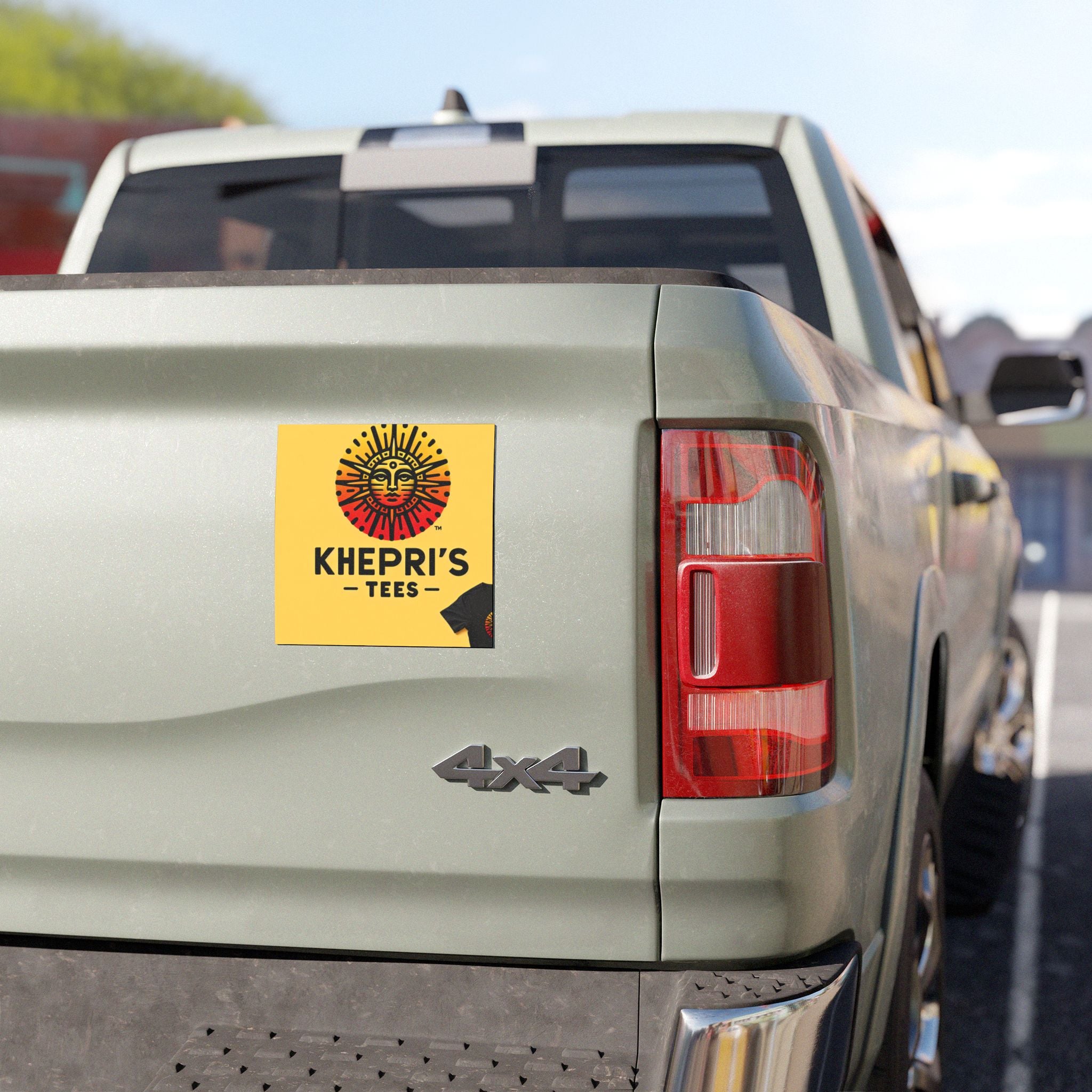 Khepri’s Tees Tag Logo Car Magnet — Bold Yellow Red Sun Emblem for Cars