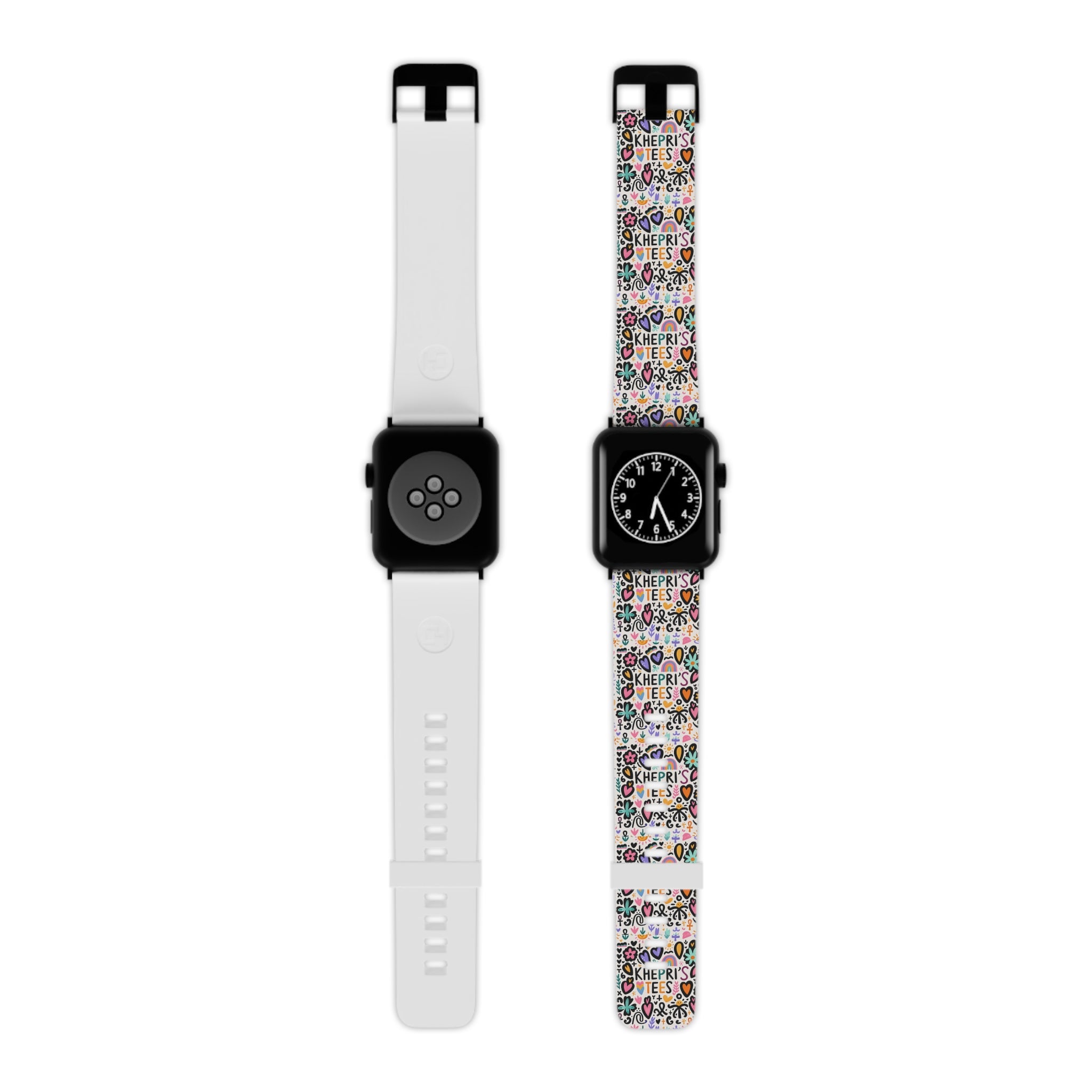 Khepri's Tees-Colorful  Apple Watch Band — Hearts, Stars & 'Khepri's Tees' Pattern